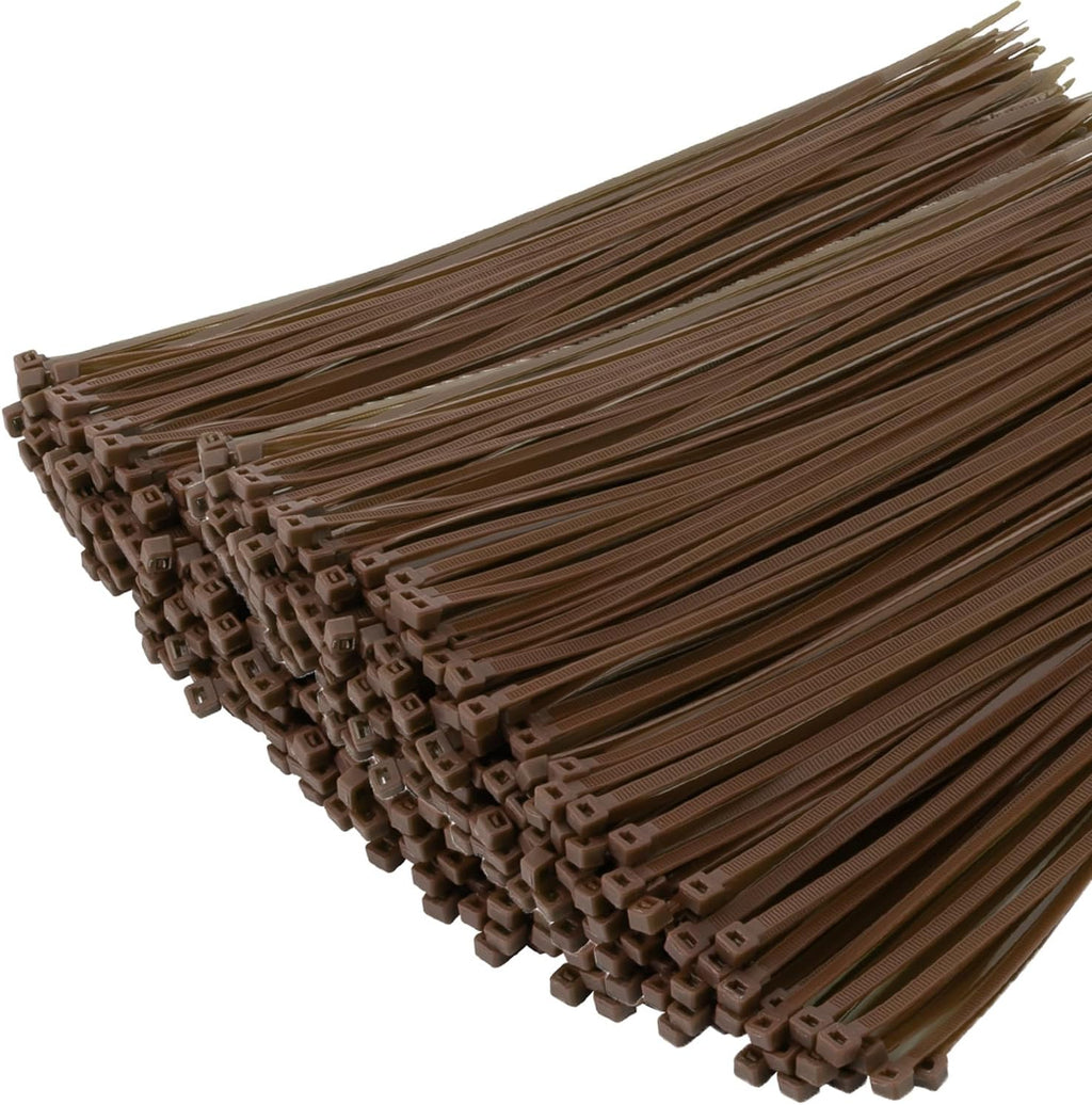XINGO 1000 PCS Brown Zip Ties 12 Inch, 60 LBS Tensile Strength, Self-Locking Nylon Plastic Nylon PA66 Wire Ties for Indoor and Outdoor Use