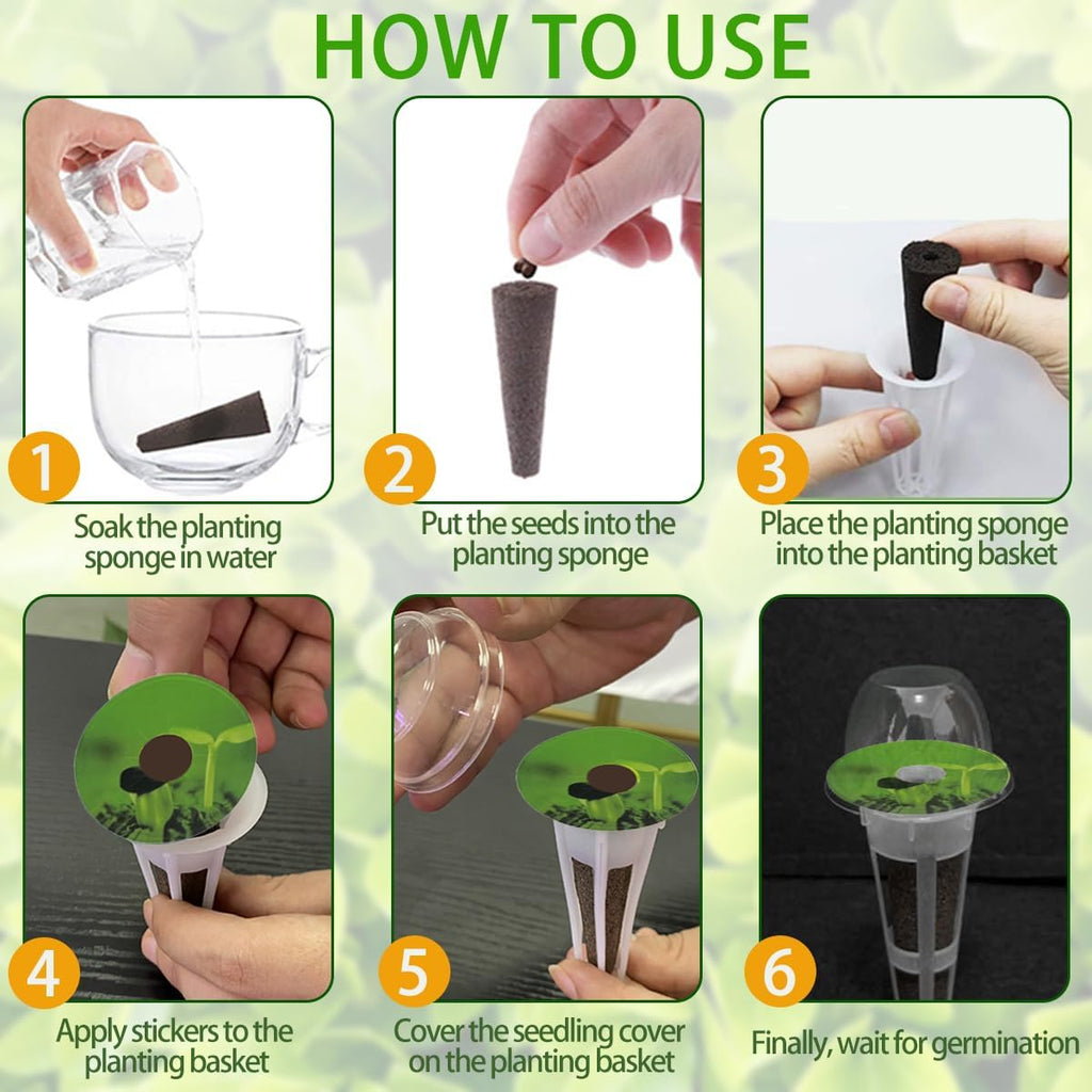 107pcs Seed Pod Kit for Aerogarden, Hydroponics Garden Accessories for System Compatible with Hydroponics Supplies from All Brands, 32 Grow Sponges, 12 Plant Baskets & Domes, 50 Pod Labels, 1 Tweezer