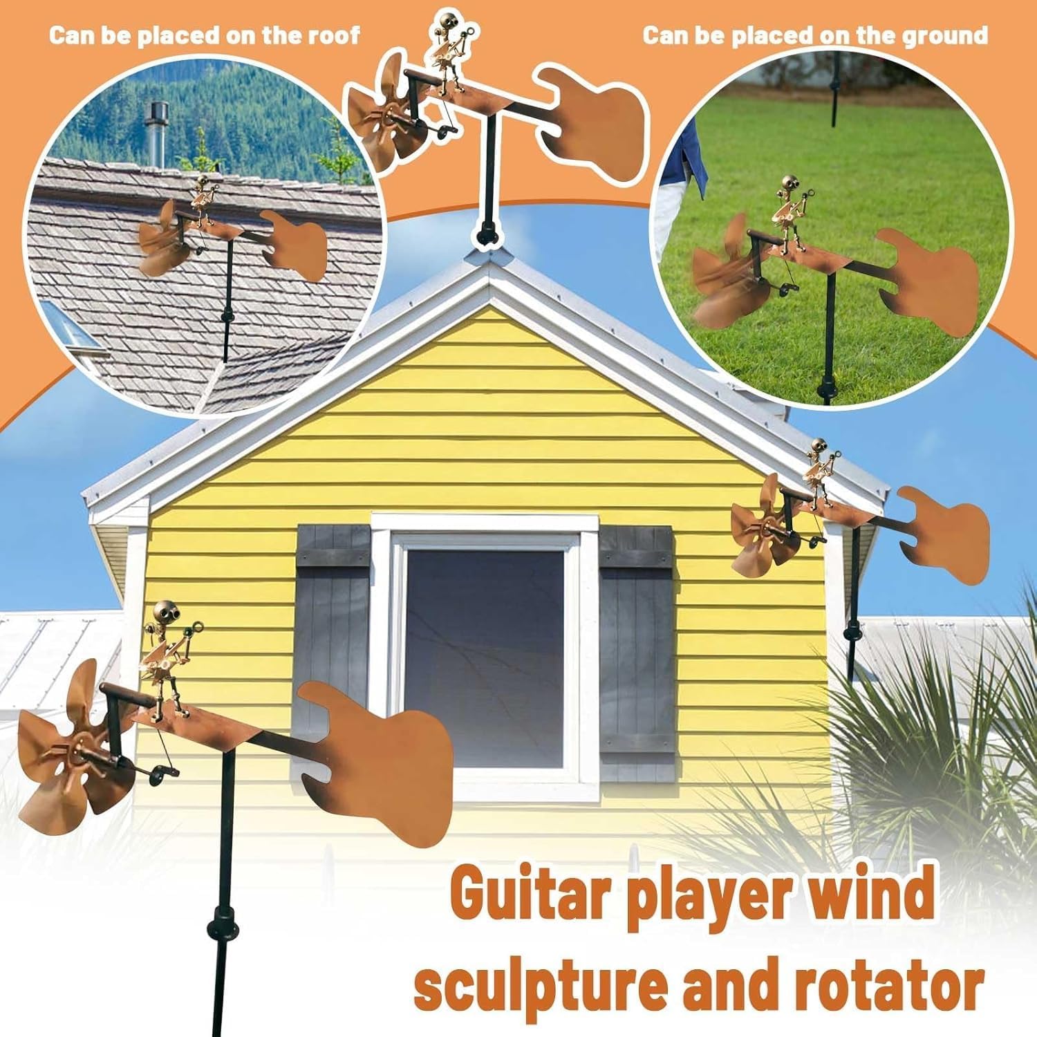 Guitarist Wind Sculptures & Spinners, Kinetic Sculpture Windmills, Metal Art Musician Figurine Wind Mill for Garden Yard Lawn Patio, Unique Garden Windmill Gift for Music Lover