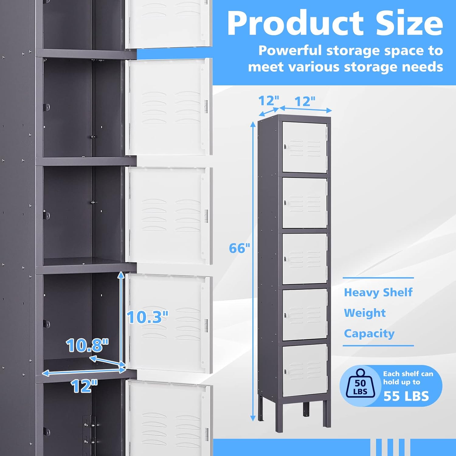 Letaya Storage Locker,5 Door Employees Metal Cabinet with Lock for School Gym Home Office Staff 66" H X 12" W X 12" D