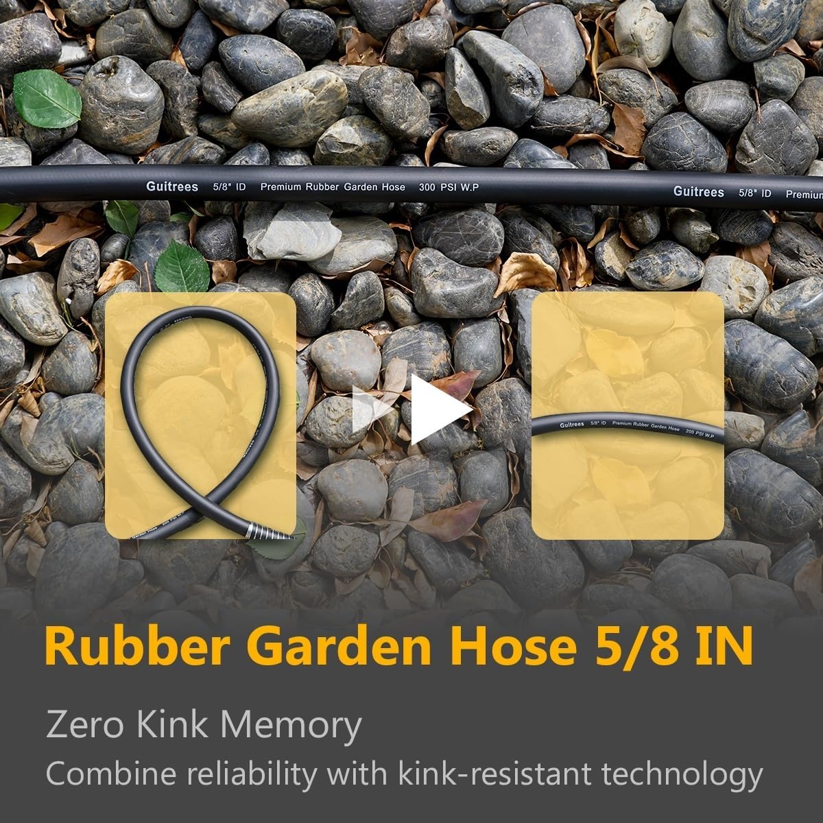 100FT 5/8 Heavy Duty Rubber Garden Hose - 200psi Working, 1000psi Burst - Hot/Cold Water - Five-Layered Braiding for Durability - Versatile for Gardening, Agriculture, Construction(Black)