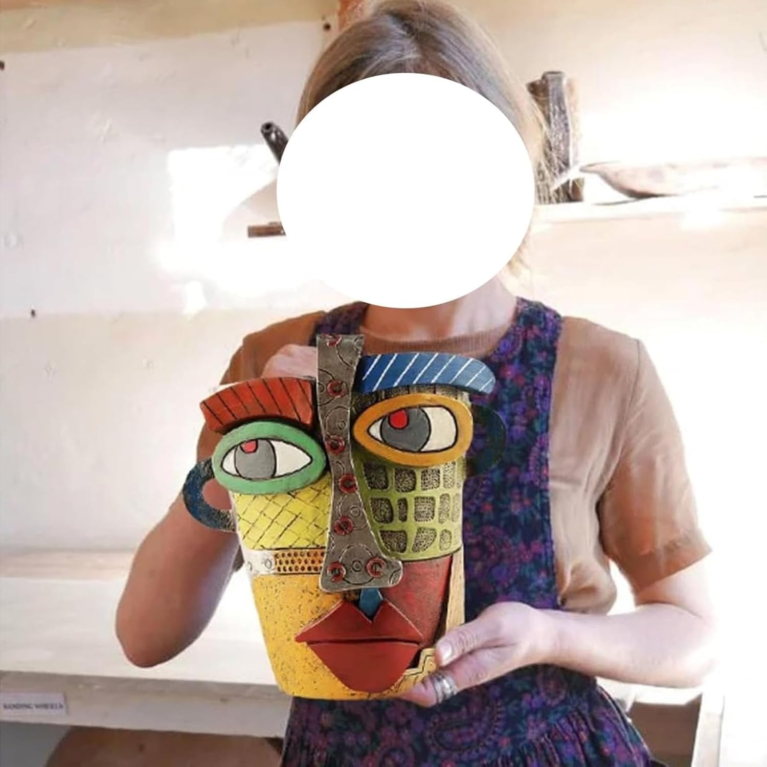 Picasso Pot, Face Planters, Plant Pots Sanxingdui Style, Abstract Head Planter, Handcrafted Planter Resin - Cute and Funky (Retro)