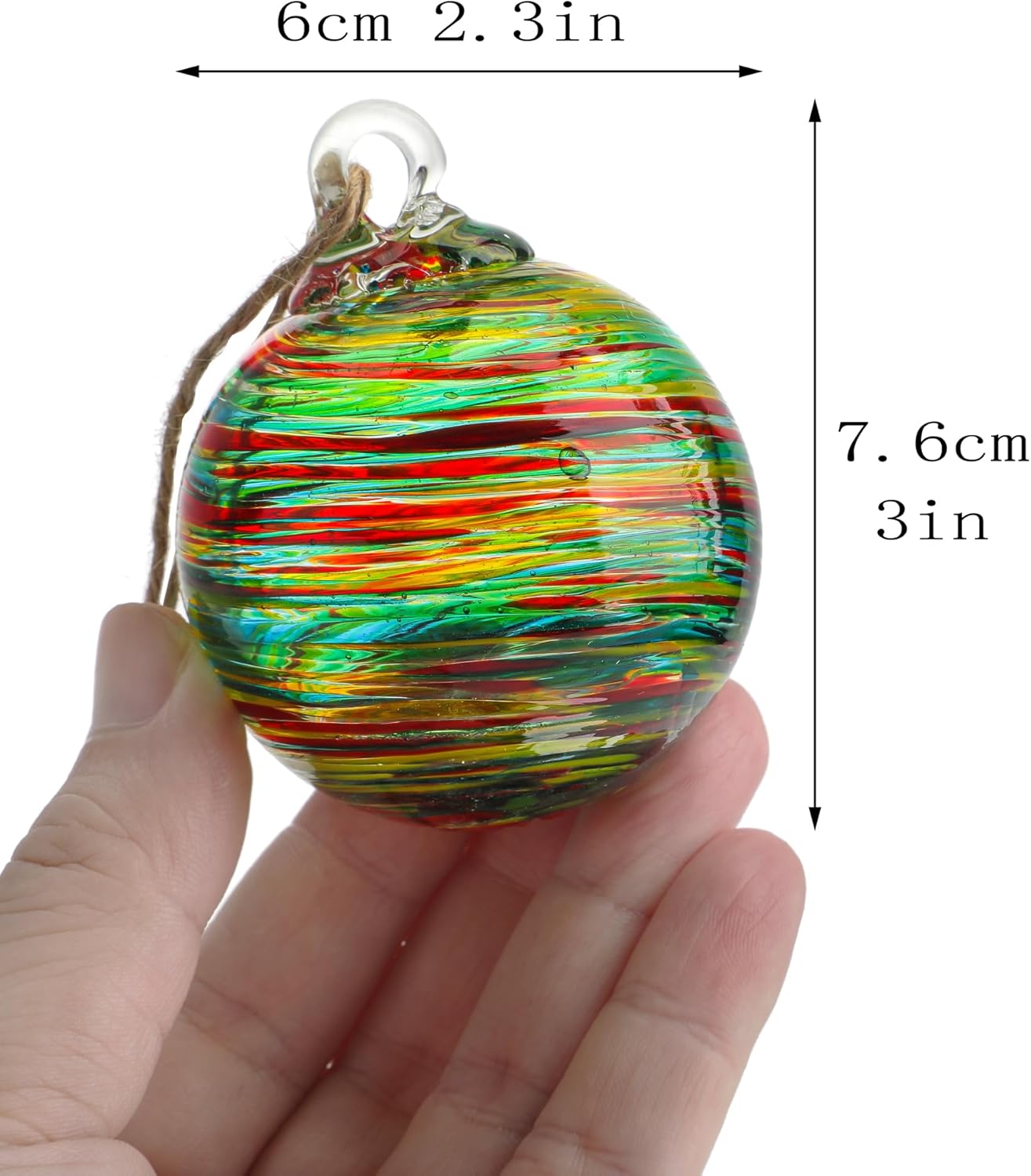 Set of 6 Hand Blown Glass Christmas Ornaments Hanging Gazing Ball Witches Ball Christmas Decor for Garden Patio Window Xmas Tree