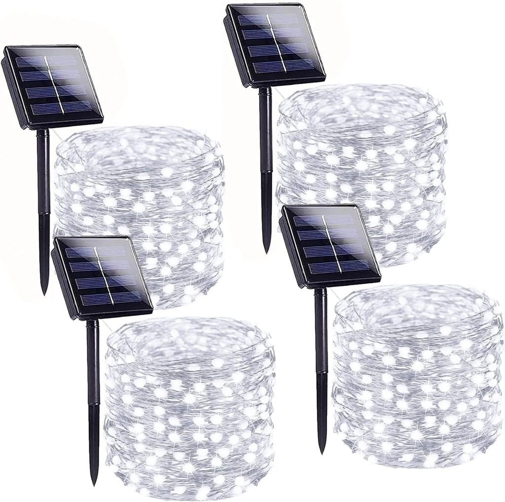 Solar String Lights Outdoor, 4 Pack Each 100 LED Solar Christmas Twinkle Lights Outside, Waterproof Copper Wire with 8 Modes Solar Fairy Lights for Garden Yard Tree Wedding Christmas Decor(Cool White)