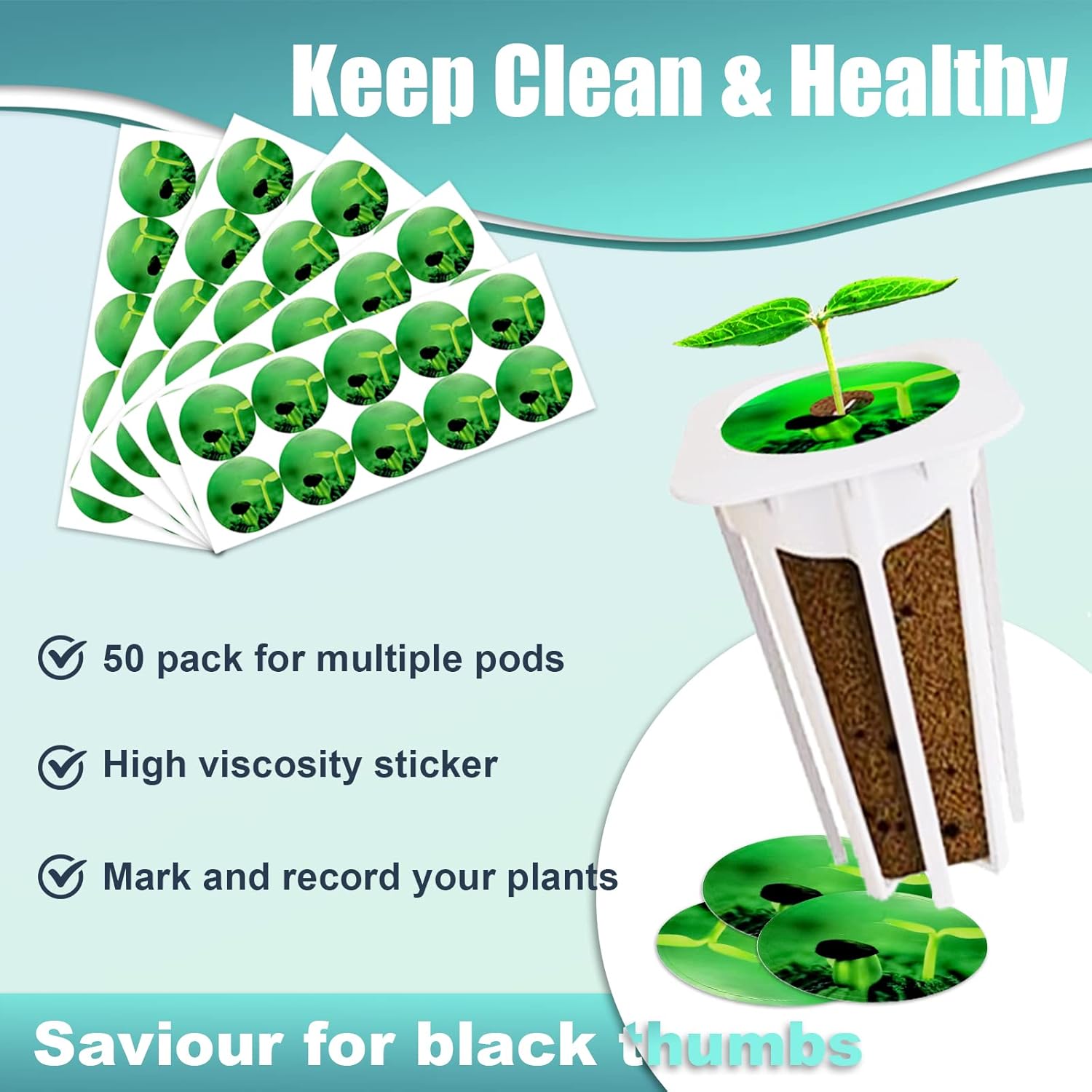 100pcs Square Pods for Hydroponics Growing System, 50pcs Square Grow Sponges with 50pcs Pods Labels, Supplies Replacement, Compatible with IDOO, QYO, LYKO