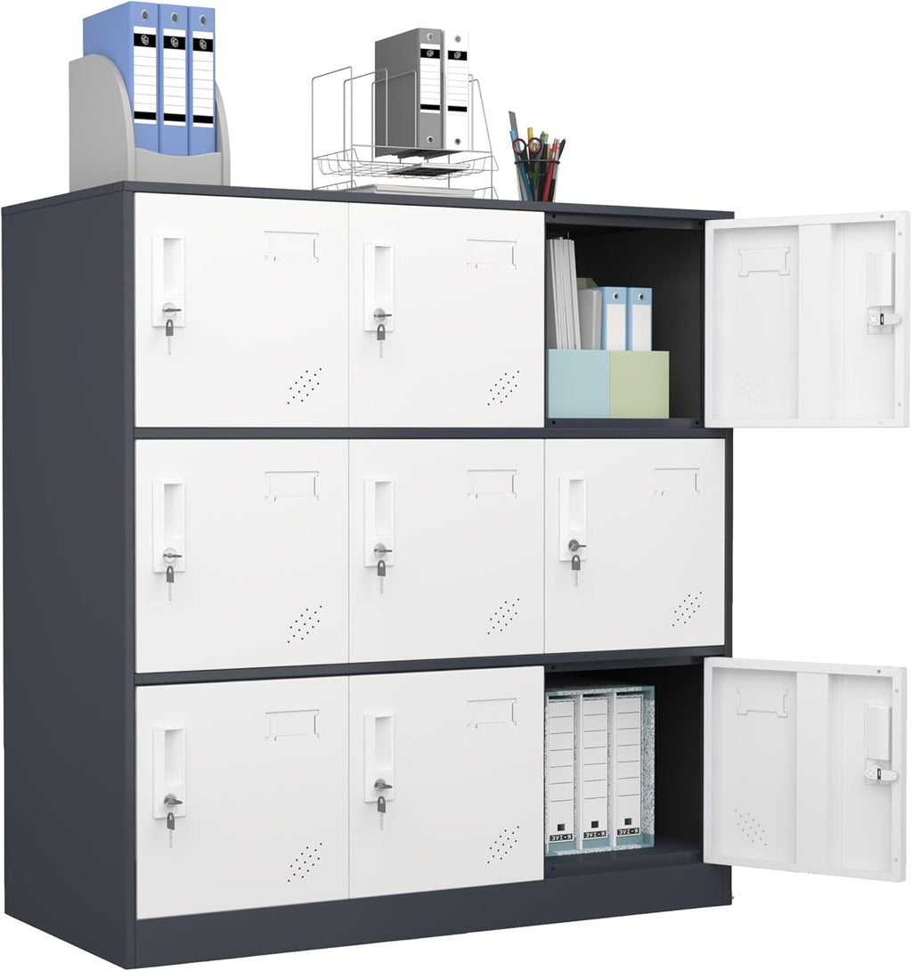 9 Door Metal Storage Locker for Employee,School,Office,Gym,Garage,Locker Cabinet with Lock and Card Slot (9 Door, Grey)