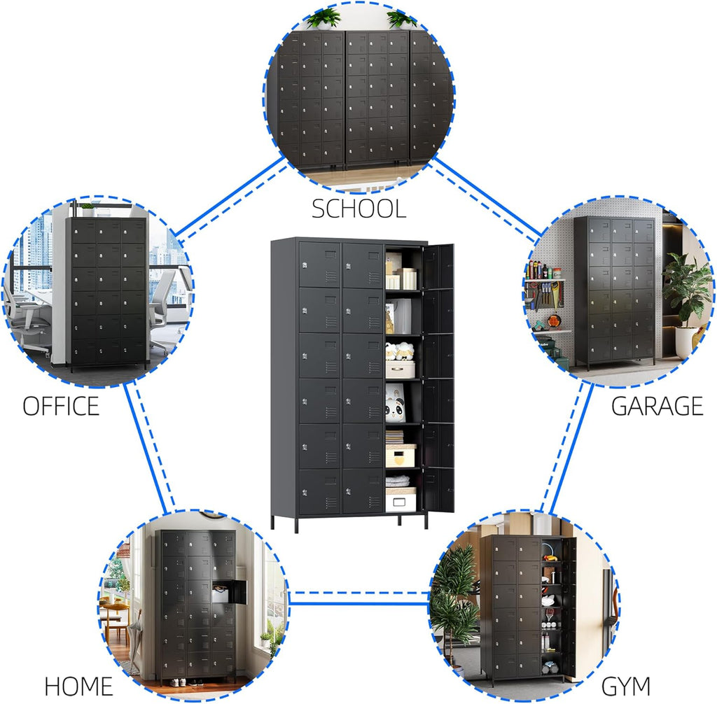 METAN Metal Locker for School Office Gym Bedroom, 18 Doors Black Steel Storage Locker Cabinet for Employees, Industrial Storage Locker, Assembly Required (18 Door-Black)