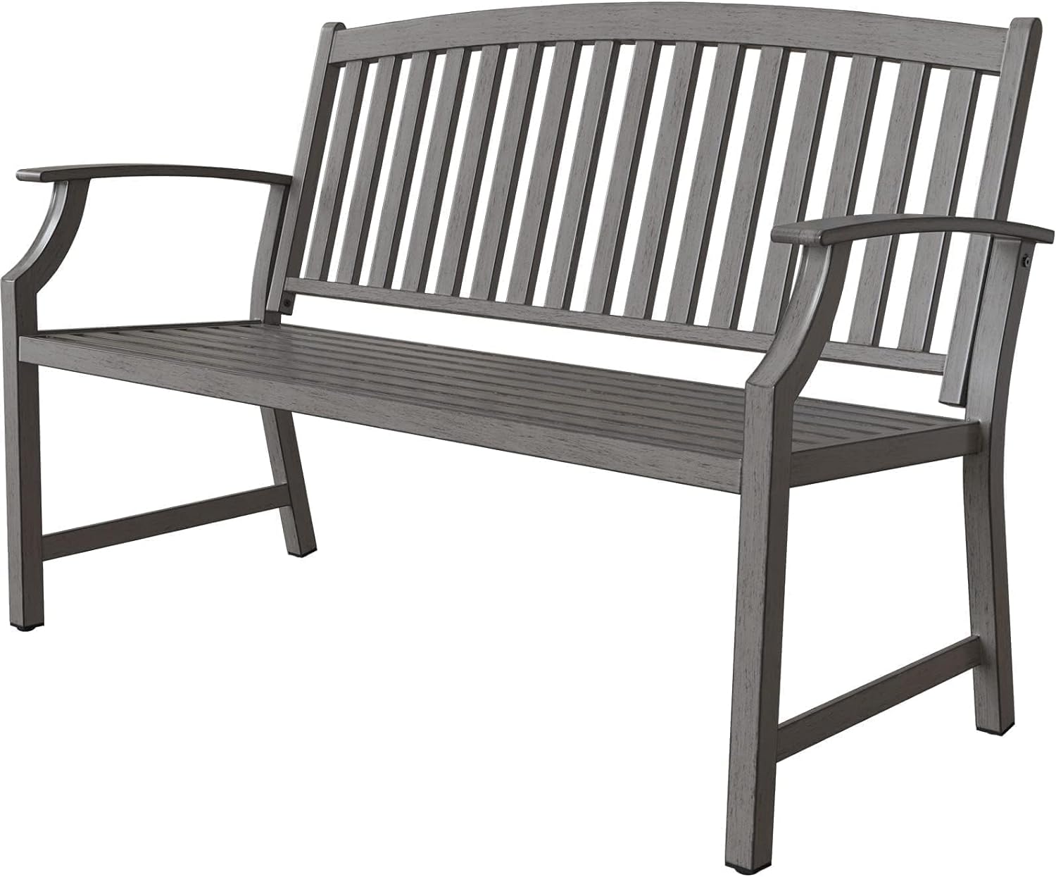 Grand patio Farmhouse Outdoor Bench, Garden Benches with Anti-Rust Aluminum, Faux Wood Grain Finish Frame Patio Bench for Front Porch, Weathered Gray