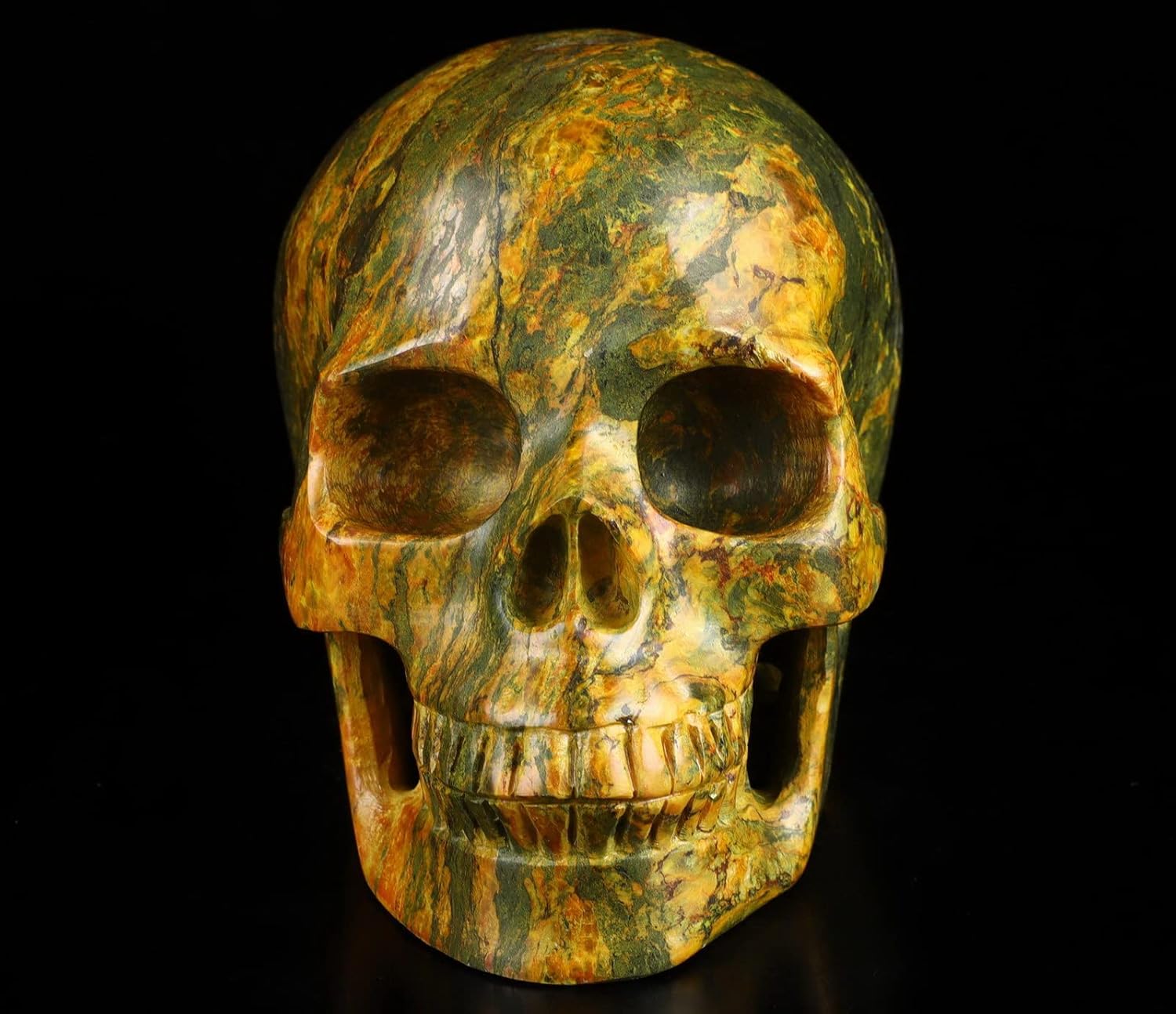 Skullis 5.1”Orpiment Crystal Skull, Hand Carved Gemstone Fine Art Sculpture, Reiki Healing Stone Statue.2551