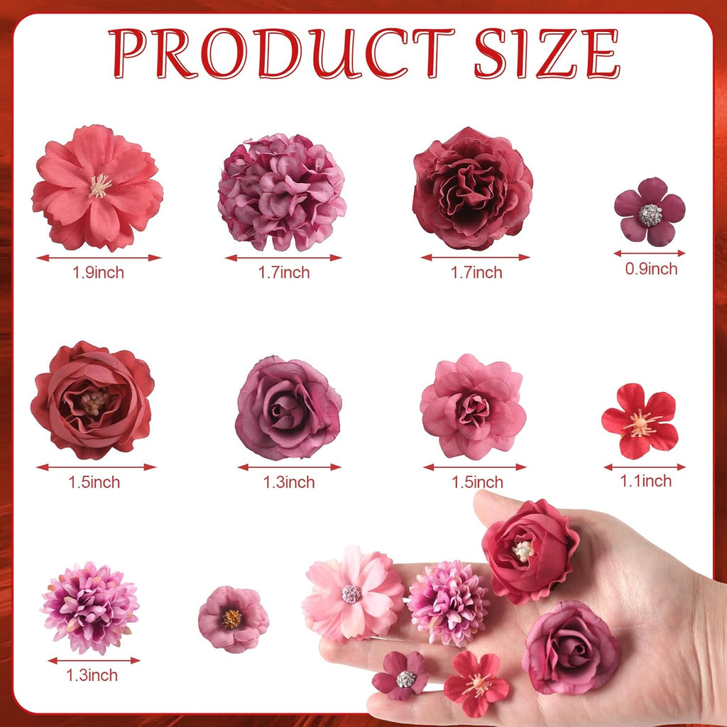 Faux Flower Heads Mini Red Artificial Flower Heads Fake Peony Daisy Rose Flowers Multicolor Small Silk Daisy Flower Heads for Craft Garland Wedding Party DIY Home Decoration,2-4 cm