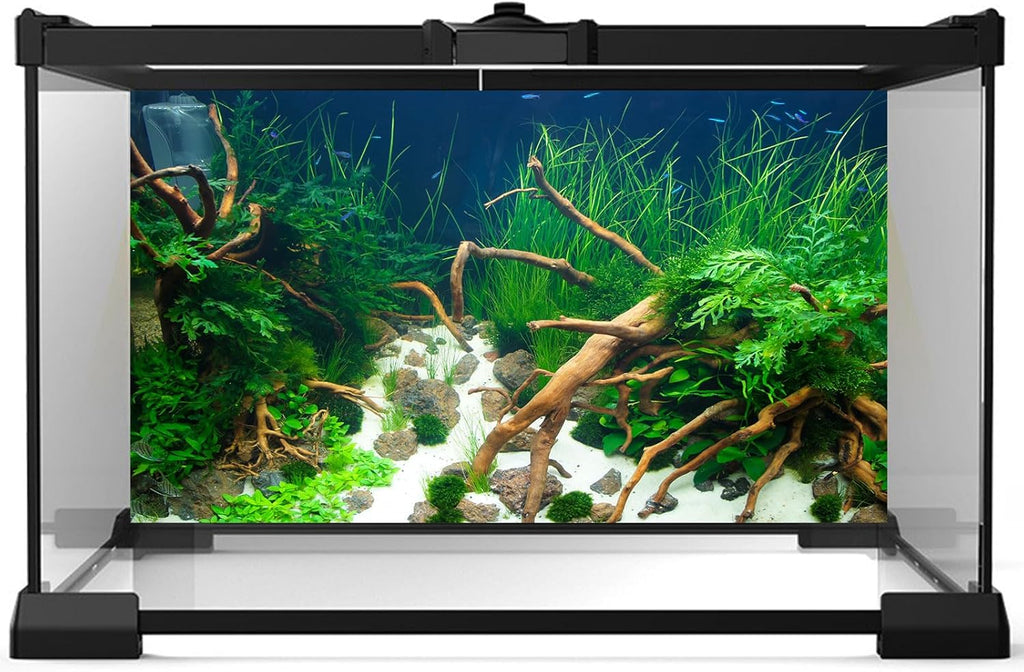 Aquarium Background Various Underwater Grass Plants Aquarium Backdrop Vivid and Fresh Green Aquatic Plants Stone River Bed and Dead Wood Yellow Stone Fish Tank Background 48x20in