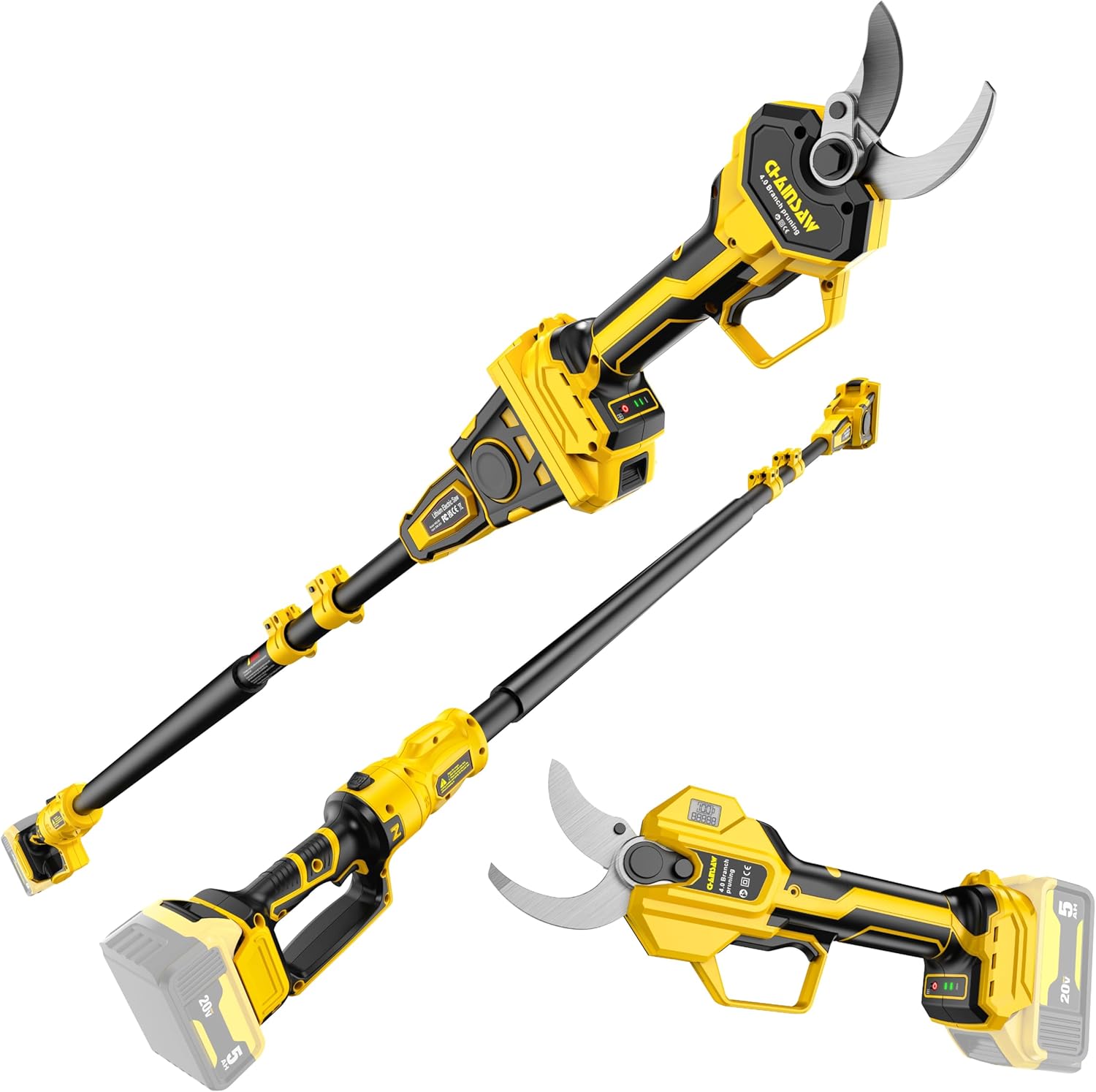 2-IN-1 Electric Pole Pruning Shears Cordless Compatibility with DW 20V MAX Battery, 1.6" Cutting Diameter Pruner, 14.8 FT MAX Extension Pole Saws for Tree Trimming(NO Battery) (Pruning Shears-1)