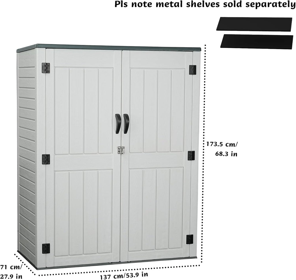Vertical Resin Storage Shed, 60 Cuft Garden Tool Sheds & Outdoor Storage, Plastic Outdoor Storage Cabinet Waterproof, 4.5 x 2.3 ft Backyard Outside Lawn Mower Storage Shed, White