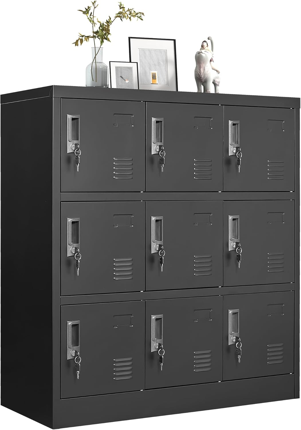 Employee Storage Locker,Metal Locker for Employees Office Steel Gym Lockers with Card Slot,Office Storage Lockers for Home,School(Black) (9Door-New)