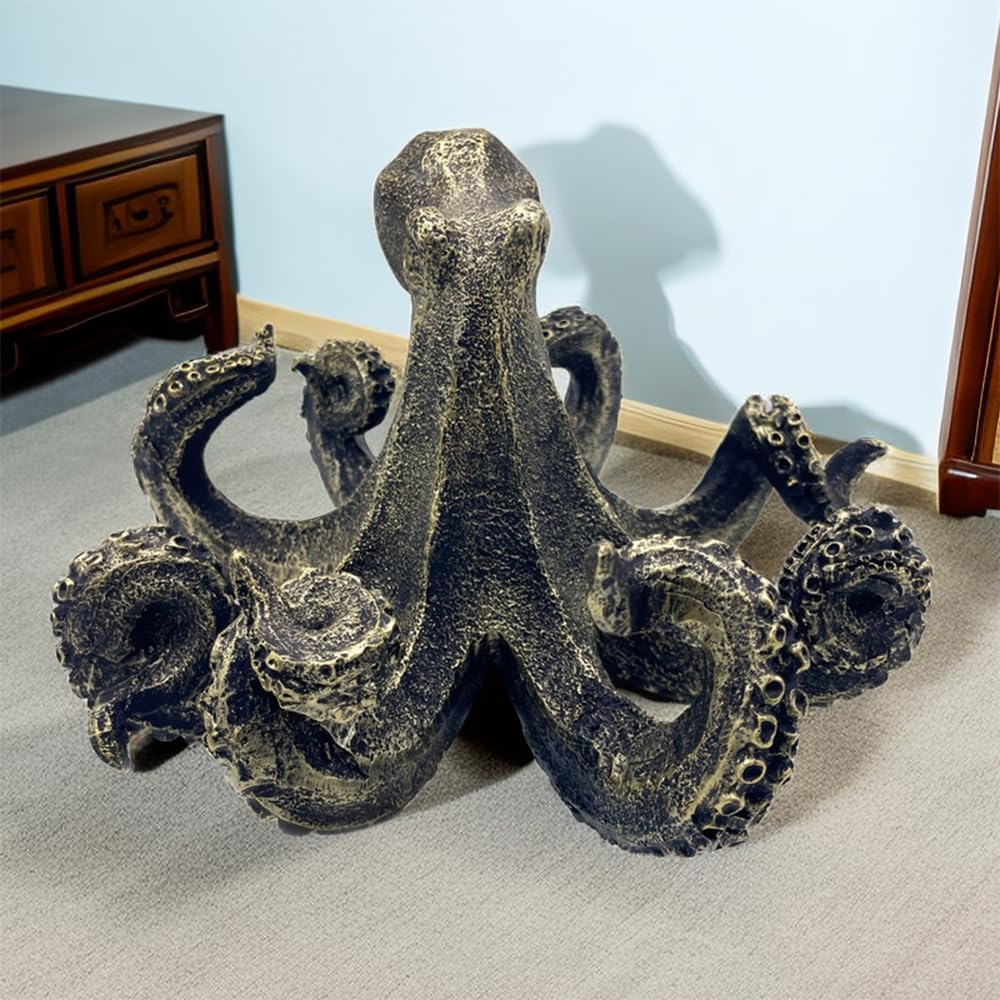 10 Inch Octopus Vintage Statue Sculpture Frgurine Gift for Home Office Living Room Desktop Display Decor Decorative (Gold)
