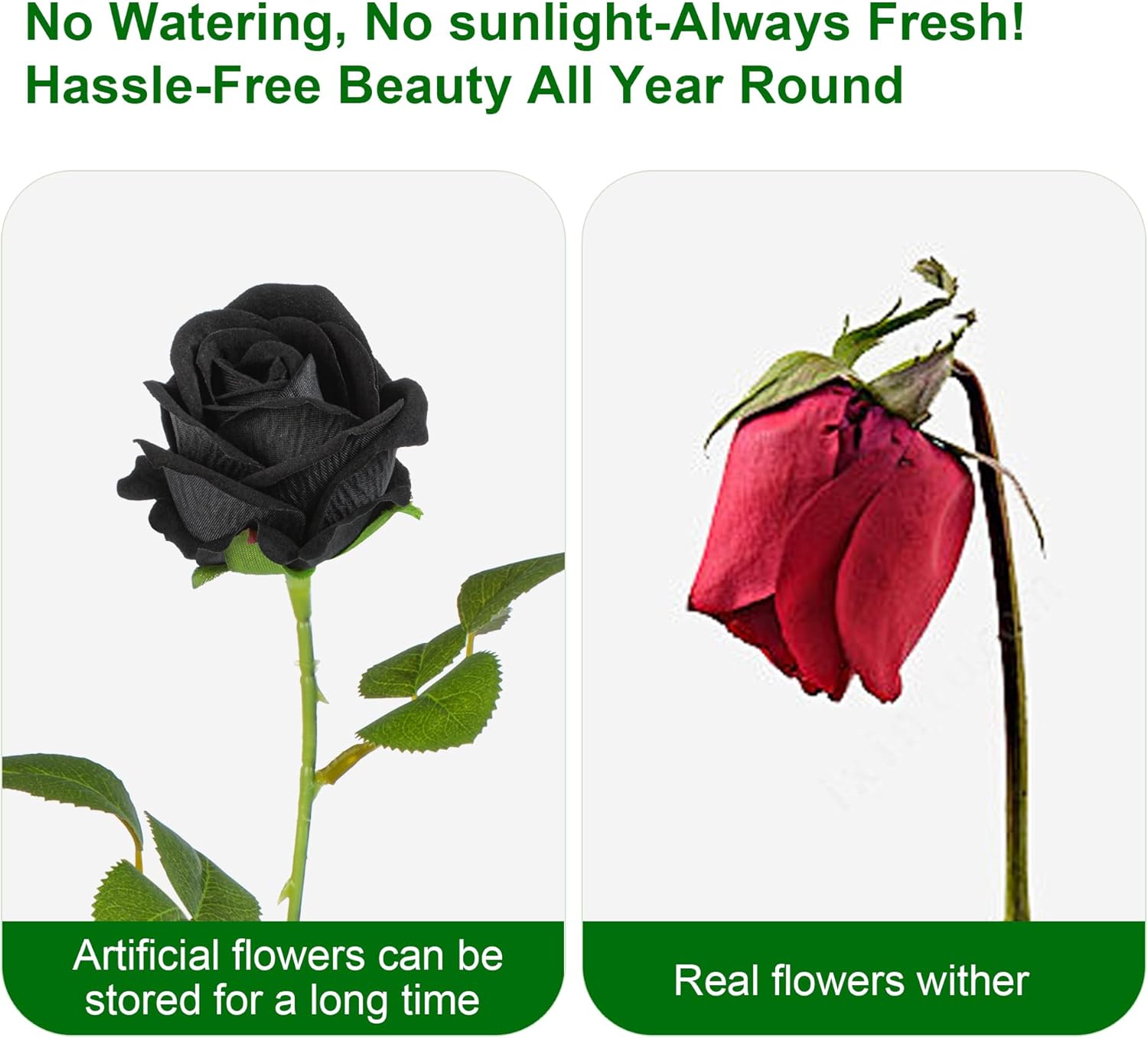 Fake Plants Roses Flowers Plastic Flowers Spring Decorations for Home Gifts for Gf Roses Artificial Flowers for Vase Fake Flowers Home Decor 19.6"(Black 50PCS)