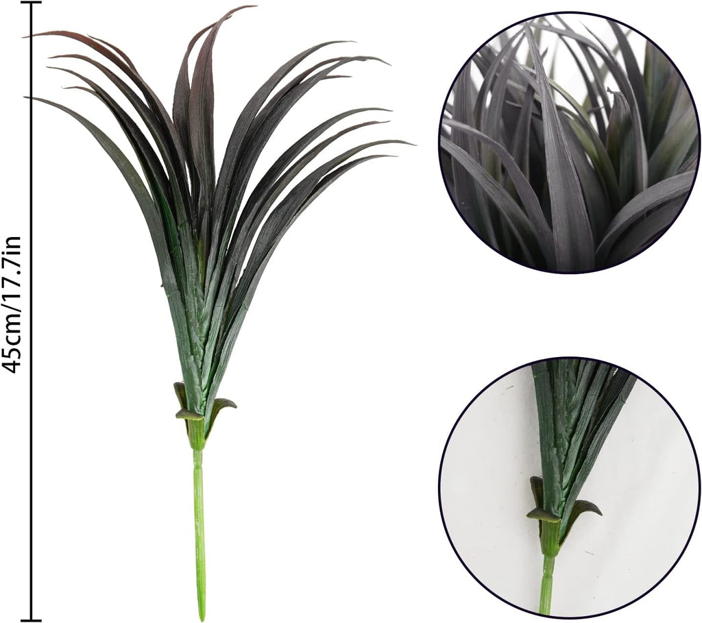 6Pcs Artificial Grass Fake Plants 17.3in Outdoor Plants UV Resistant Faux Greenery Stems Fake Grass for Home Window Garden Office Patio Pathway Front Porch Halloween Décor Green & Black