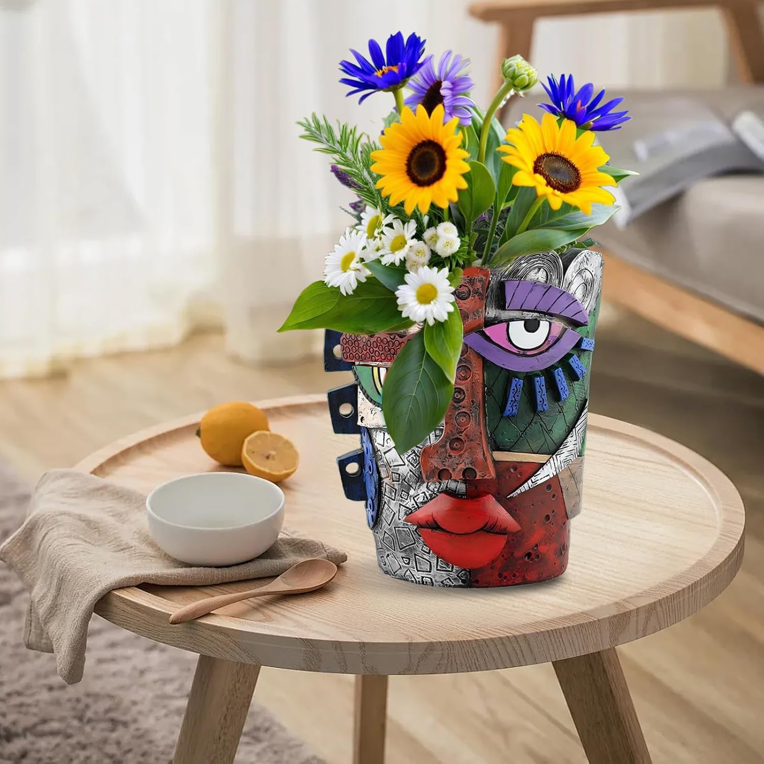 Brutalist Abstract Face Planters Pots, Unique Abstract Flower Pot Head Planter Pot Ornaments Resin Picasso Flowerpot with Drainage Hole for Indoor and Outdoor Plants Home Decor (Serious)