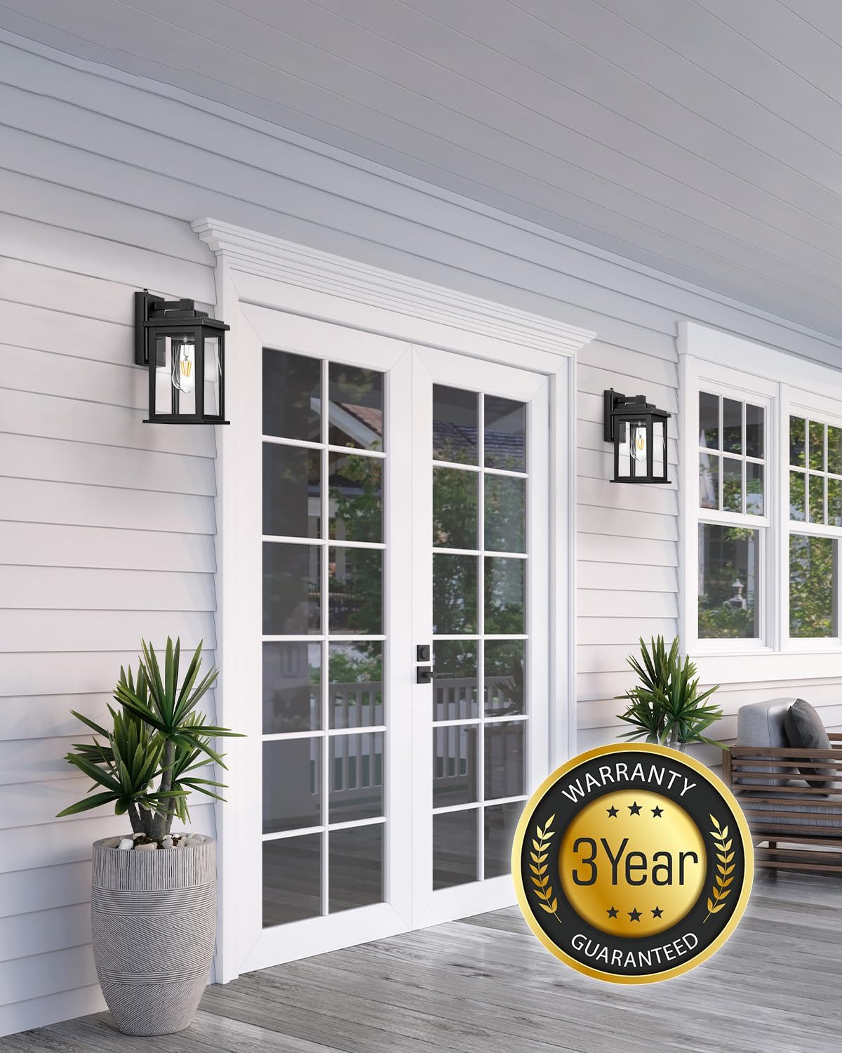 VIANIS Dusk to Dawn Outdoor Lights for House, Black Outdoor Light Fixture, Waterproof Exterior Lighting Fixtures Wall Mount, Outdoor Wall Lights for House, Garage, Garden, Porch,Hardwired, Non-Solar