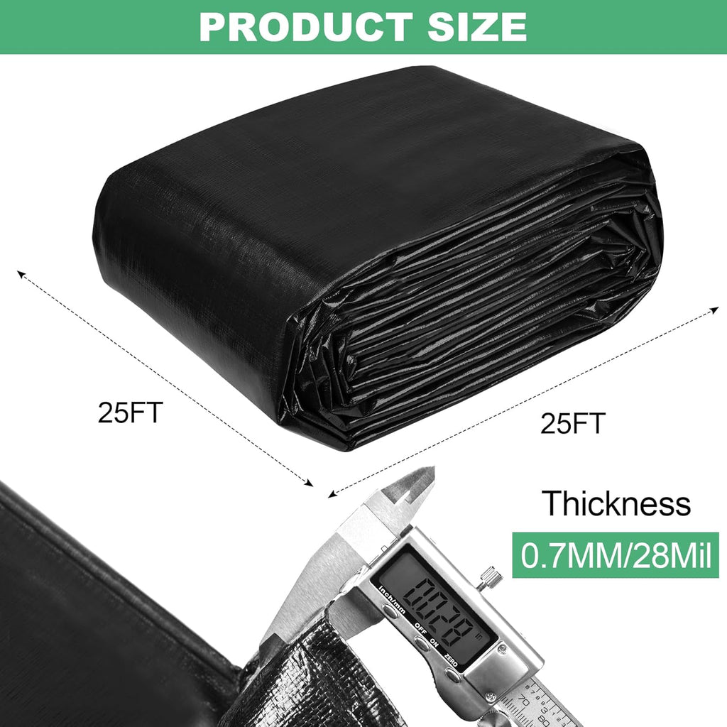 MYFAMIREA 25 x 25FT Pond Liner, 28Mil PE Preformed Liner with 20 Hemmed Edge Buttonholes, Sun Resistant, Easy Cutting for Outdoor, Fish, Koi, Garden Fountain, Waterfall Ponds