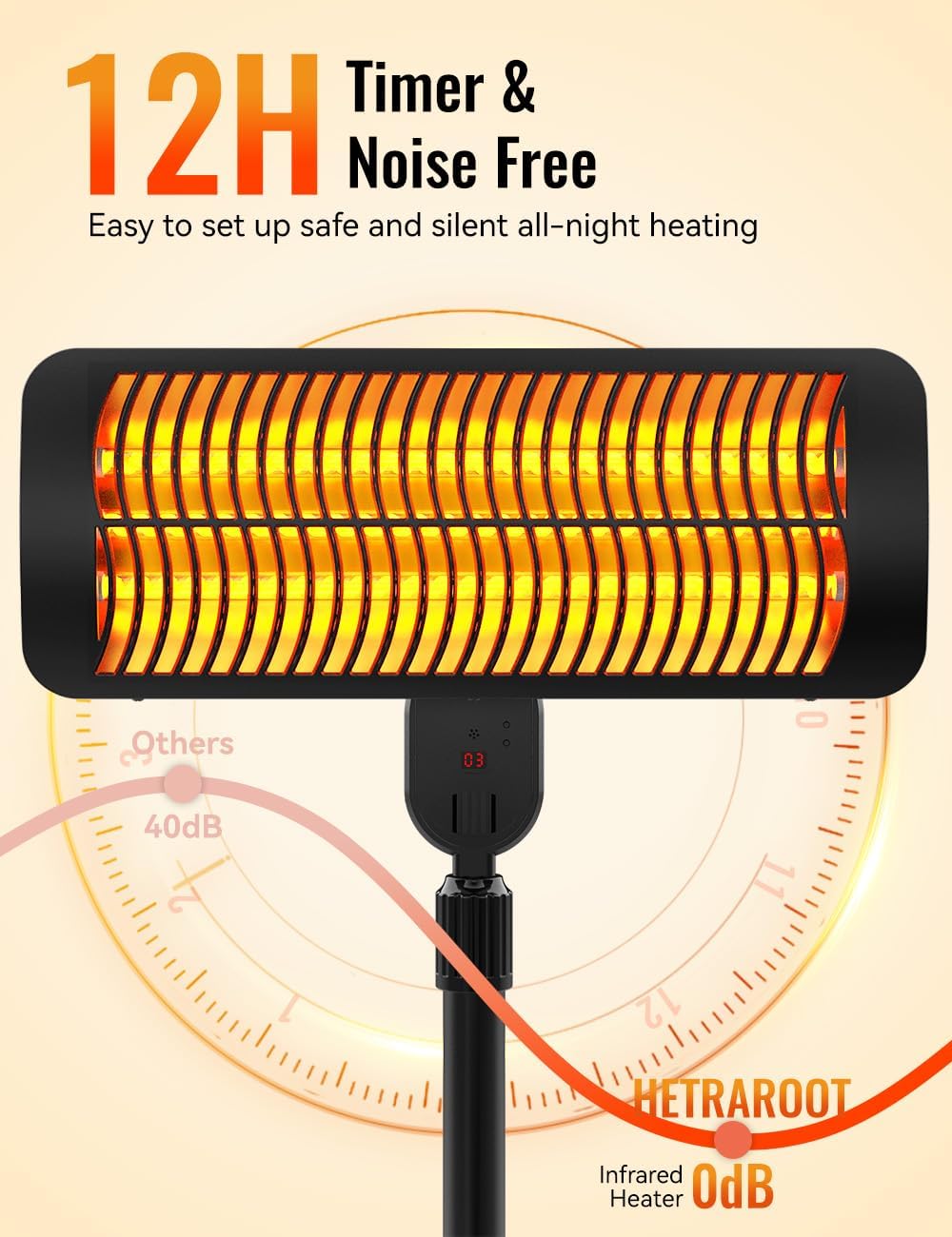 Outdoor Heater, 12H Timer&3 Heat Level, IP54 Waterproof Garage Heater, 1500W Infrared Heating Covers 300Sq.ft, Tip-Over Protection, Towel Bracket,Remote, 83Inch Patio Heaters for Outdoor Use