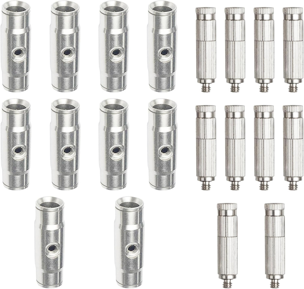 High-Performance Brass Patio Misting Kit – 10 Brass Anti-Drip Micro-Nozzles & 10 3/8″ Slip Connectors for High-Pressure Outdoor Cooling Misting (UNC 10/24, 0.012″ Precision Orifice, 280-1500 psi)