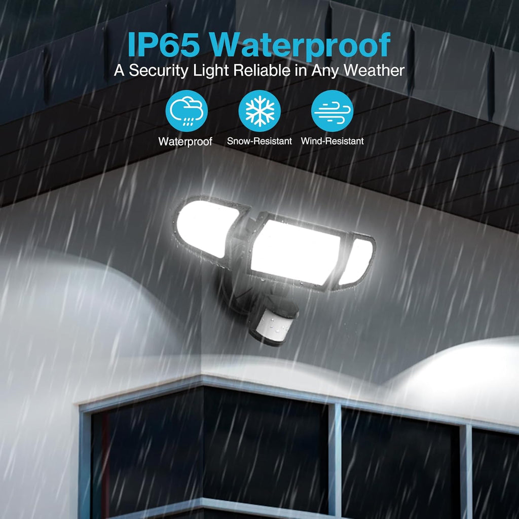 Olafus 100W LED Security Light Motion Sensor Outdoor Light, Motion Flood Light Dusk to Dawn, 9000LM Super Bright 6500K Exterior Motion Detector Floodlight for Garage Yard Porch Eave IP65, Black