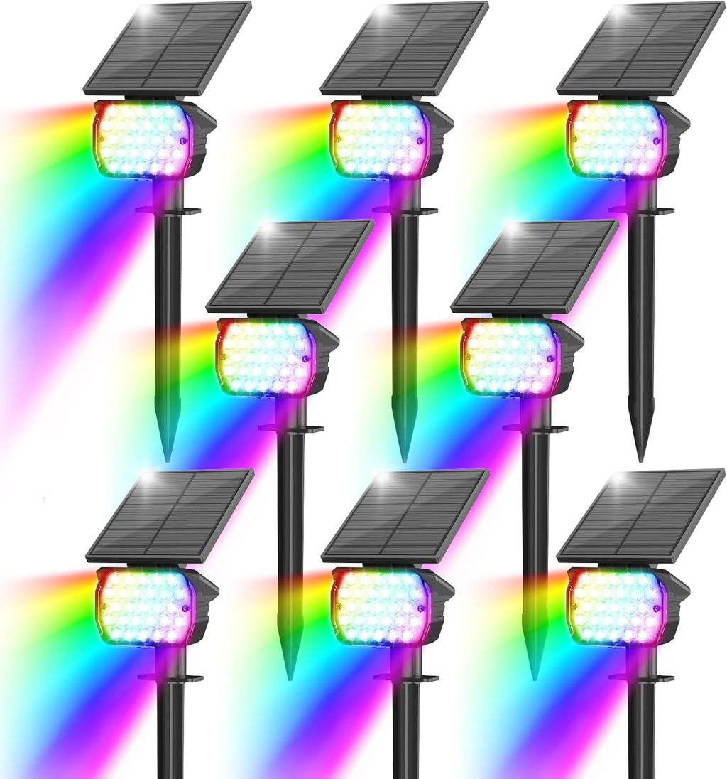 VOLISUN Solar Landscape Spotlights Adjustable Outdoor, Uplights Solar Waterproof IP67, Spot Lights Solar Powered for House,Tree,27 LED with 6 Colors Changing(8 Pack- RGB)