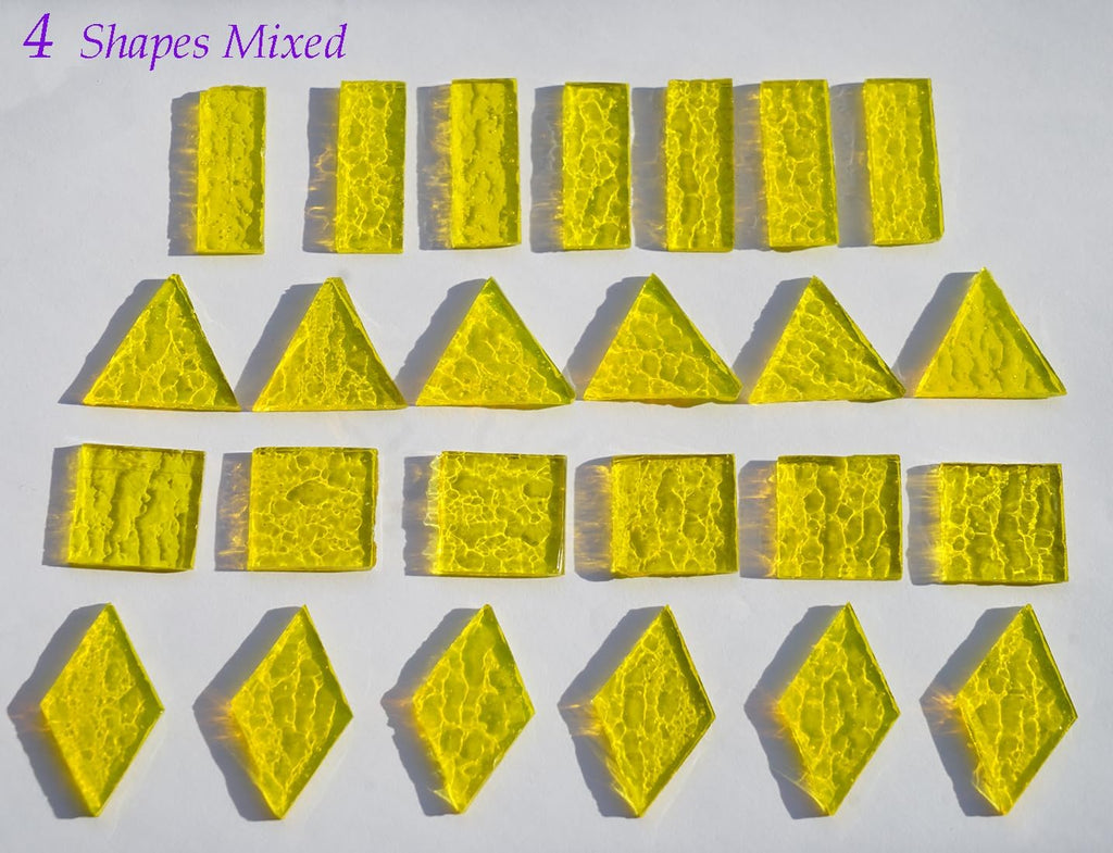 Large Transparent Textured Glass Tiles for DIY Crafts, 200g Stained Glass Pieces Supplies, 4 Shapes Tiles for DIY Mosaic Kit, Yellow Sunbeam