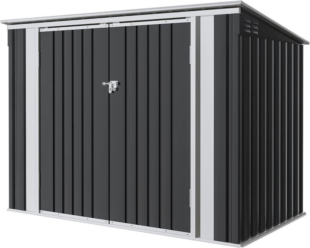 Greesum 5.8x3.3 FT Outdoor Storage Shed Metal Garbage Shed with Lid Chain Hydraulic Gas Rod for Lawn Tools, Bikes, Toys,Garbage Bin,Black