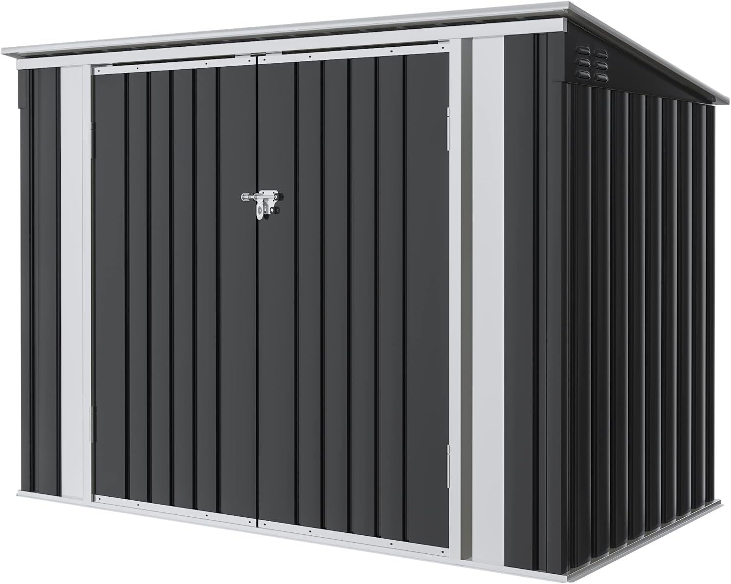 Greesum 5.8x3.3 FT Outdoor Storage Shed Metal Garbage Shed with Lid Chain Hydraulic Gas Rod for Lawn Tools, Bikes, Toys,Garbage Bin,Black