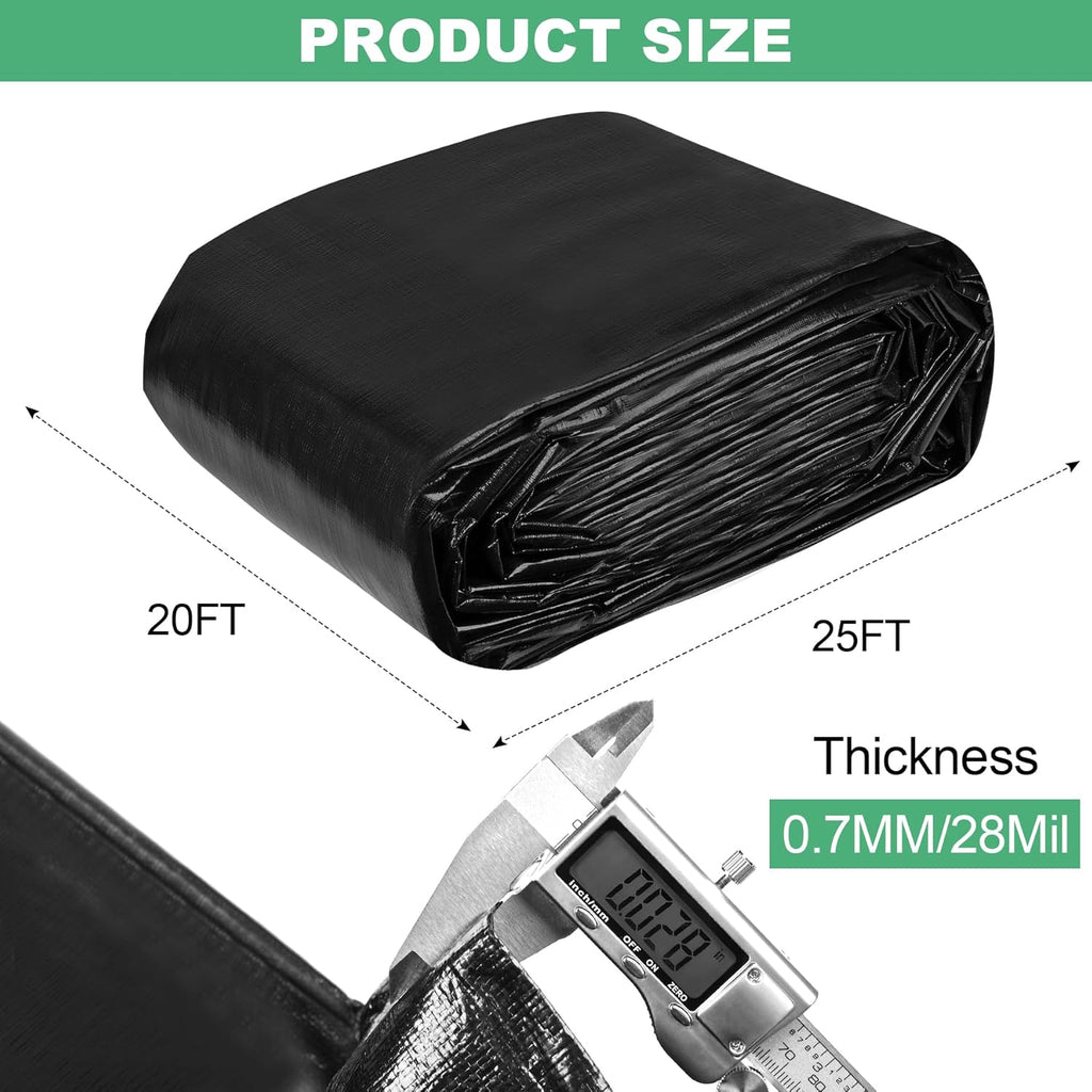 MYFAMIREA 20 x 25FT Pond Liner, 28Mil PE Preformed Pond Liner with 18 Hemmed Edge Buttonholes Sun Resistant Easy Cutting for Outdoor Ponds, Fish Koi Ponds, Garden Fountain, Waterfall Ponds