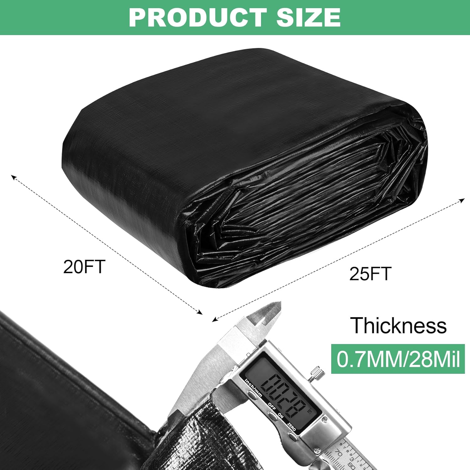 MYFAMIREA 20 x 25FT Pond Liner, 28Mil PE Preformed Pond Liner with 18 Hemmed Edge Buttonholes Sun Resistant Easy Cutting for Outdoor Ponds, Fish Koi Ponds, Garden Fountain, Waterfall Ponds