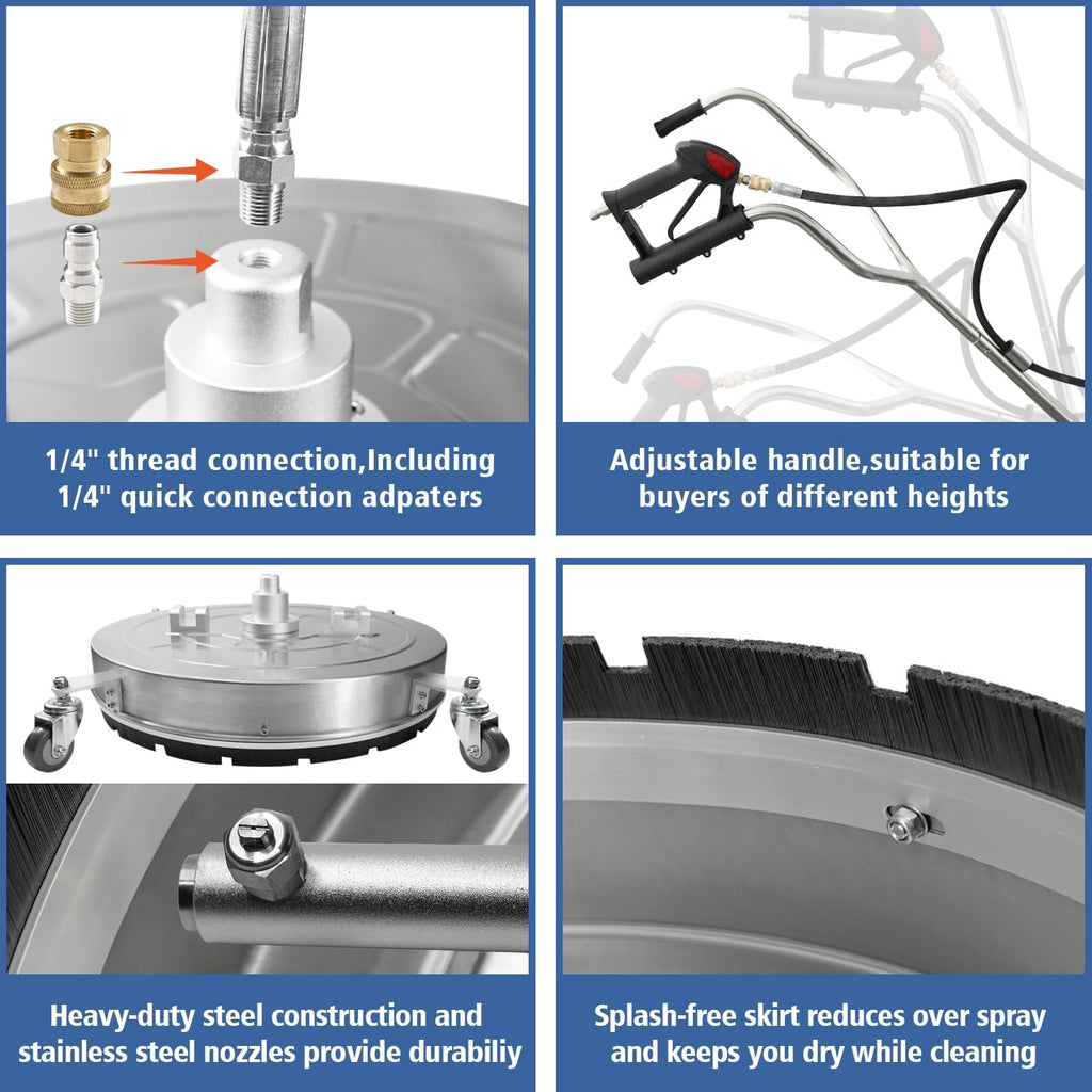 JANZ 30'' Pressure Washer Surface Cleaner with 4 Wheels,Dual Handle,Stainless Steel Housing, 2 Hose Adapters and 4 Replacement Nozzle Cores,Ideal for Driveways, Sidewalks,Patios,Decks Cleaning