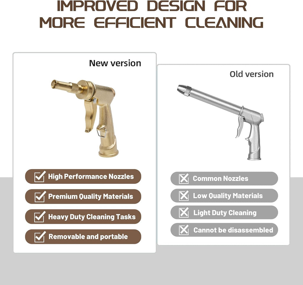 Garden Hose Nozzle Sprayer with 3.5oz Plastic Soap Dispenser Bottle, Heavy Duty High Pressure Car Wash Foam Gun, Adjustable Nozzle for Gardening, Solar Panel Cleaning, Pet Showering (Brass)