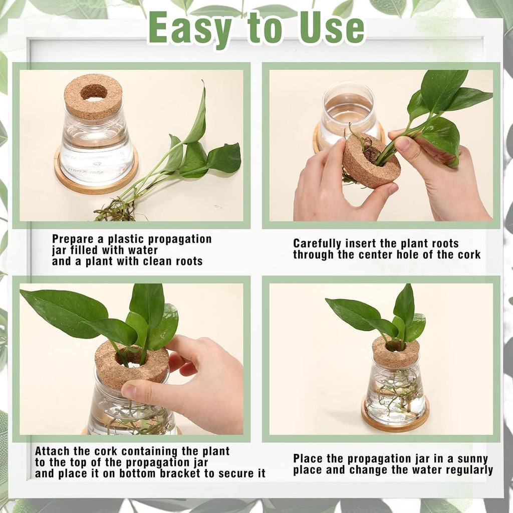 Baderke 12 Packs Plastic Desktop Vase with Hole Lid and Bamboo Stand Plant Propagation Stations Plant Growing in Water Hydroponic Home Office Table Decoration (Fresh Style)