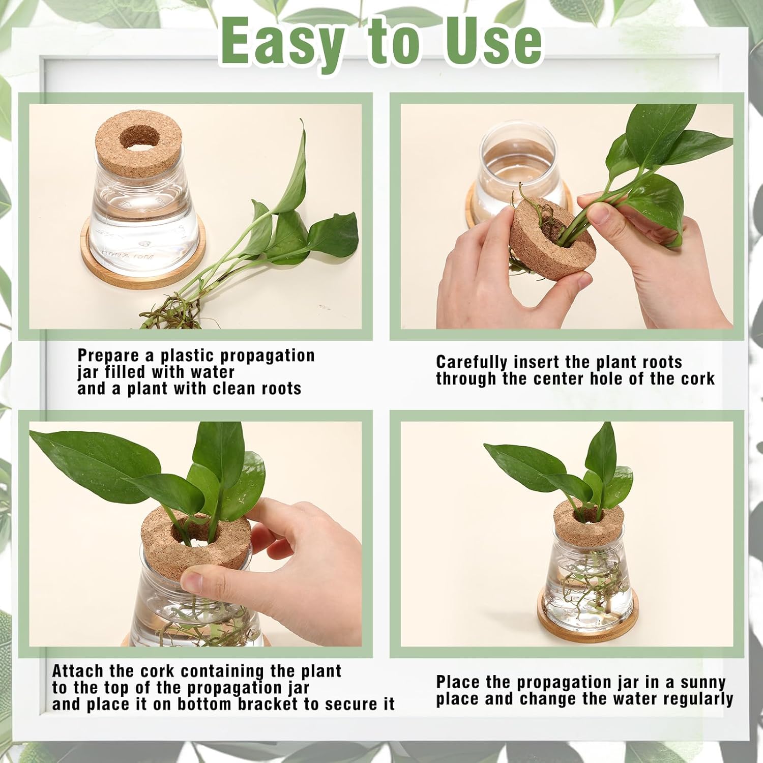 Baderke 12 Packs Plastic Desktop Vase with Hole Lid and Bamboo Stand Plant Propagation Stations Plant Growing in Water Hydroponic Home Office Table Decoration (Fresh Style)