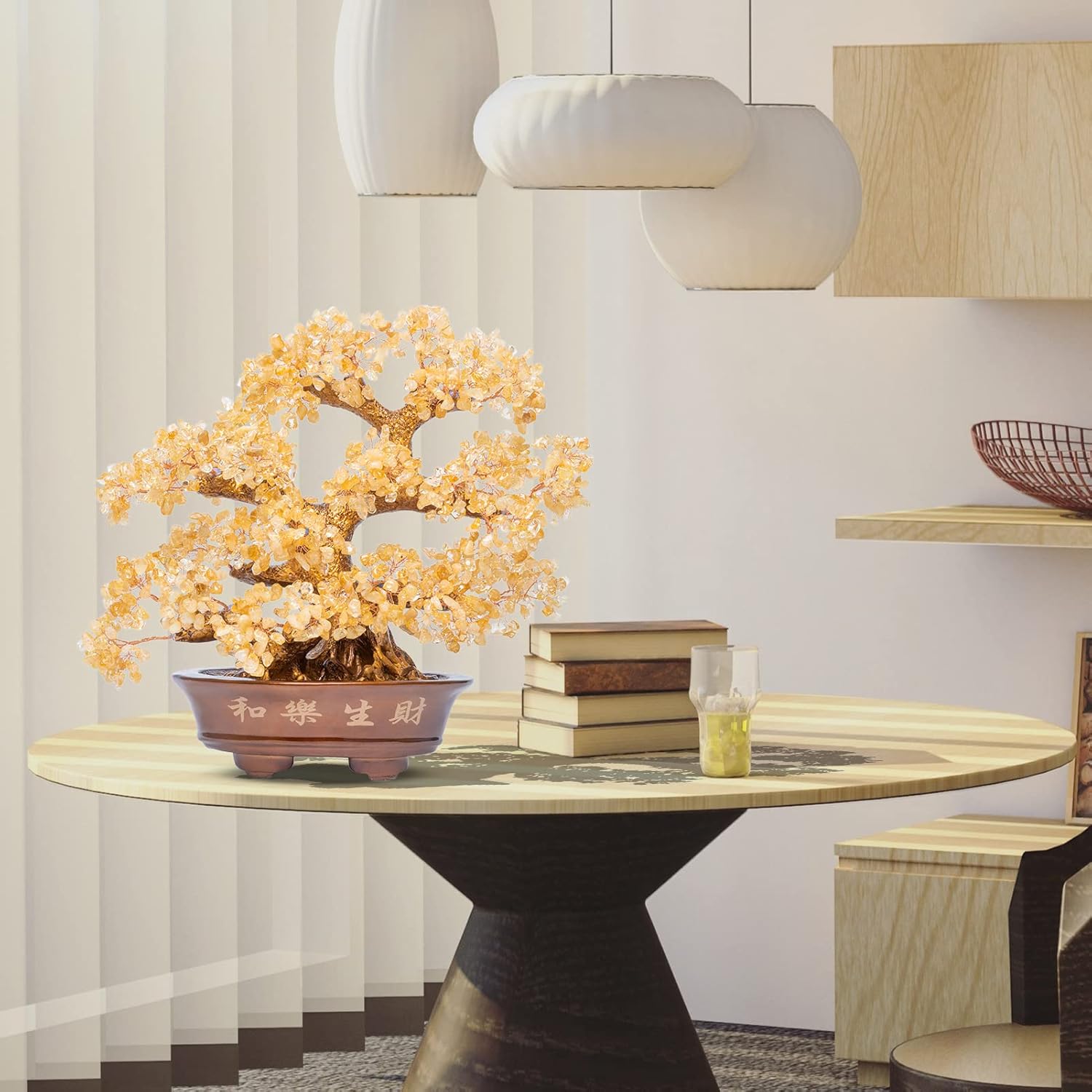 Natural Large Citrine Tree,14"Feng Shui Money Tree(1251 Gemstone Count)Citrine Crystal Tree for Abundance Prosperity Success Fortune Decoration Tree Bonsai for Home & Office Good Luck Wealth