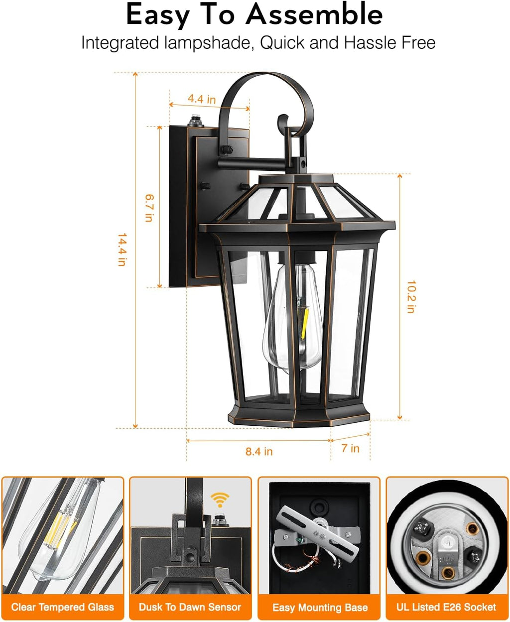 VIANIS Dusk to Dawn Outdoor Wall Lighting, Black Waterproof Exterior Lighting Fixtures for House, 100% Anti-Rust Aluminum Modern Outside Coach Light Fixture Wall Mount for Porch, Garage, Front Door
