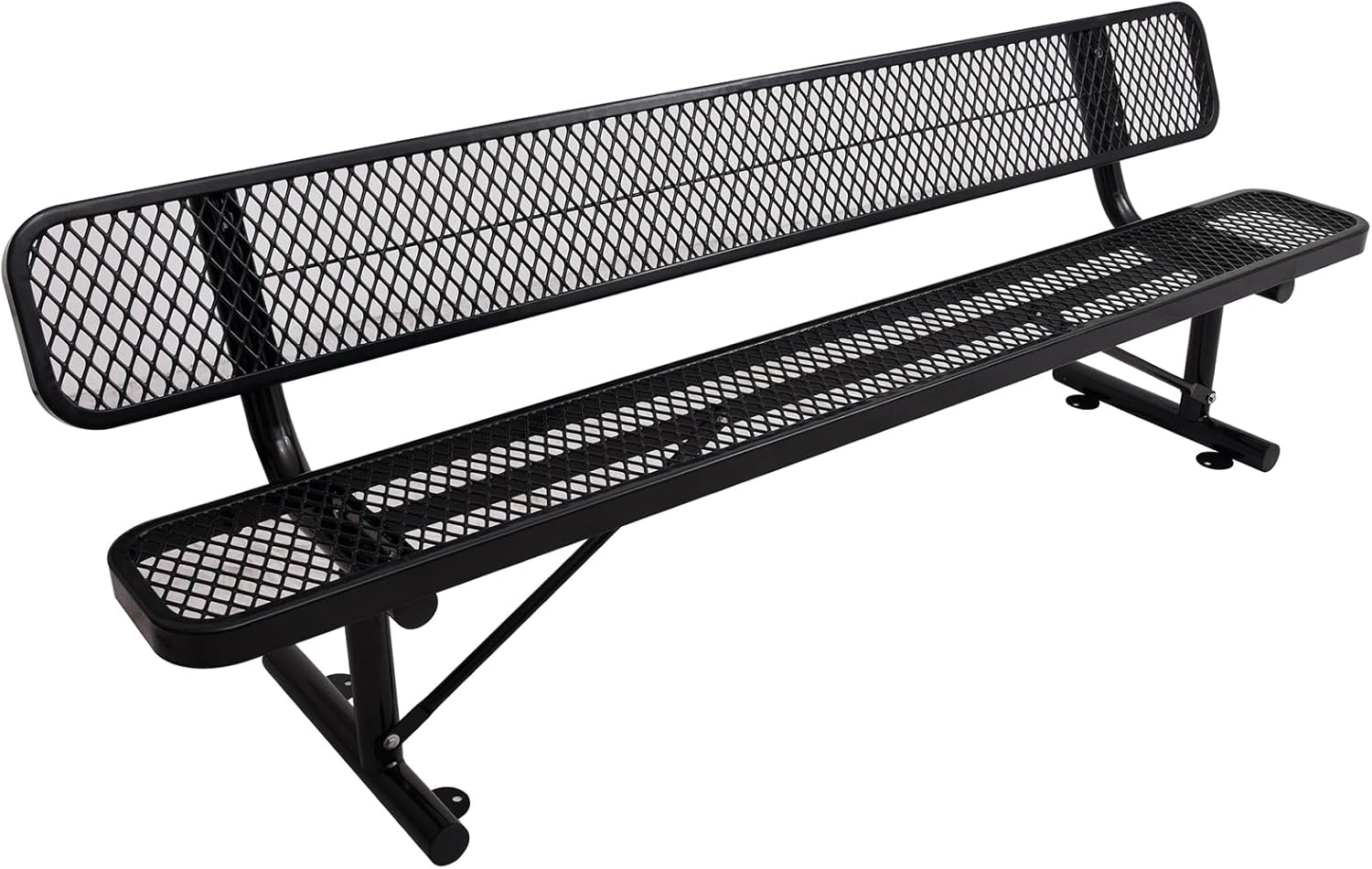 6Ft Outdoor Bench with Back Portable Frame, Outdoor Steel Park Bench with Backrest, Expanded Metal Mesh Bench for Outside, Lawn, Backyard, Park, Deck, Garden, Patio, Porch, Black