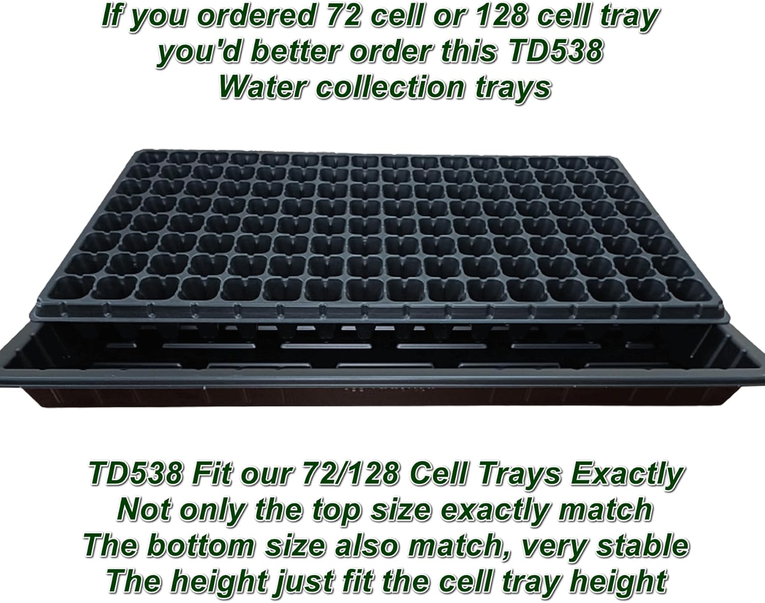 10Pcs 128 Cell Seed Starter Trays, Thick Durable Nursery 128 Cell Plug Tray Seedling Flat Plastic Shallow Tray for TD538 1020 Trays (21.26", 11.02", Deep 1.89"), GGBQ128