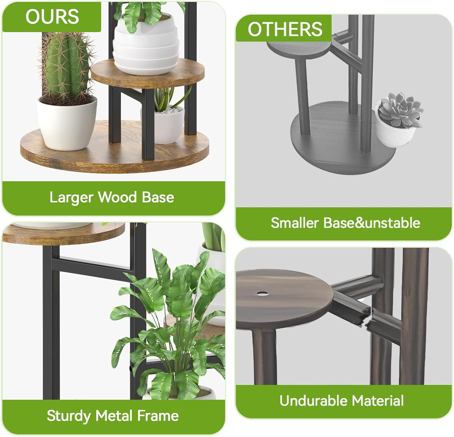 5 Tier Plant Stand Indoor, Metal Wood Flower Holder, Heavy Duty Tall Round Multiple Shelf, Sturdy Spiral Planter Orchid Display Rack for House Living Room Patio Corner Bathroom, Modern Black