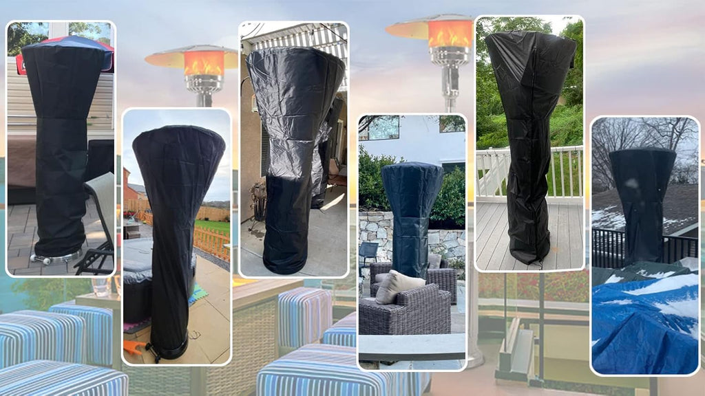 SIRUITON Patio Heater Covers with Zipper and Air Vent,Waterproof Outdoor Heater Cover, Dustproof,Wind-Resistant,UV-Resistant,Snow-Resistant,（87" Height x 33" Dome x 19" Base, 420D Black）