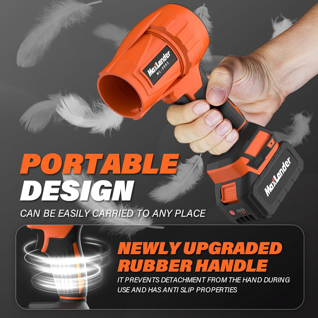 Leaf Blower Cordless, 21V Electric Handheld Leaf Blower with 3.0Ah Battey, 180000 RPM Battery Blowers with Adjustable Speed for Lawn Care, Patio Cleaning, Blowing Leaves and Dust