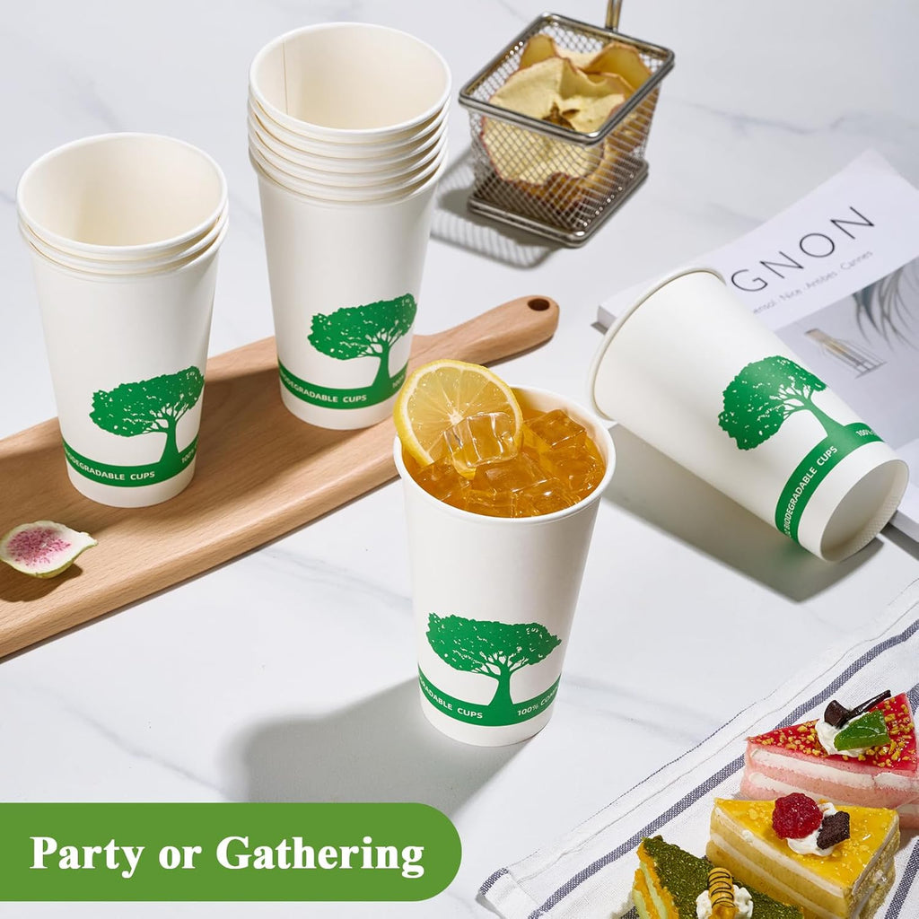 Vplus 240 Pack Compostable Paper Cups, 16 oz Paper Coffee Cups, Biodegradable Disposable Paper Cups, Eco-friendly Hot Drinking Cups for Party, Picnic,and Events