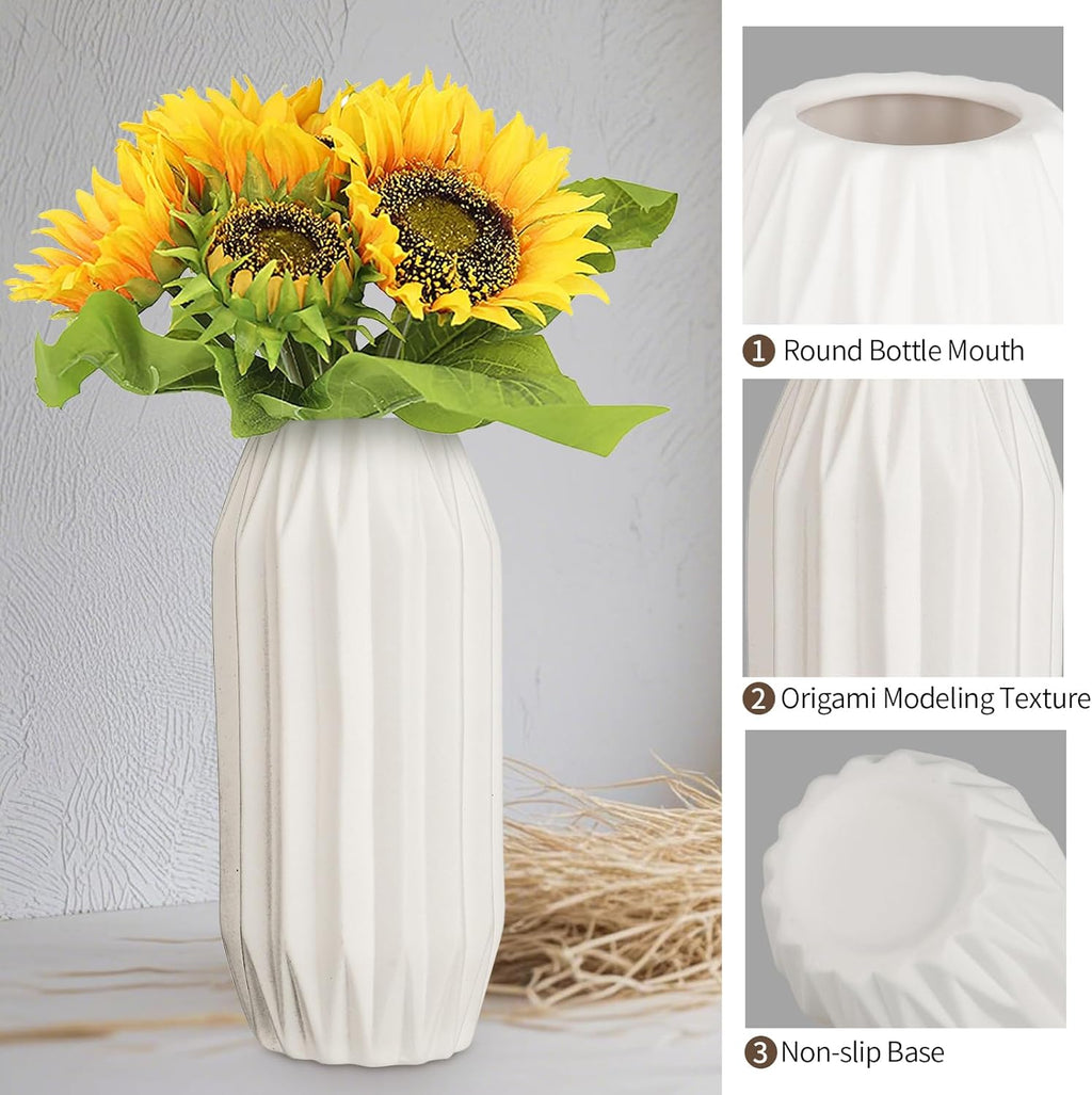 Ceramic Vase Set of 3, White Vase for Modern Home Decor, Decorative Vases for Bouquet Pampas Grass Dried Flowers, Living Room, Bedroom, Bathroom, Shelf Centerpiece Table Decorations