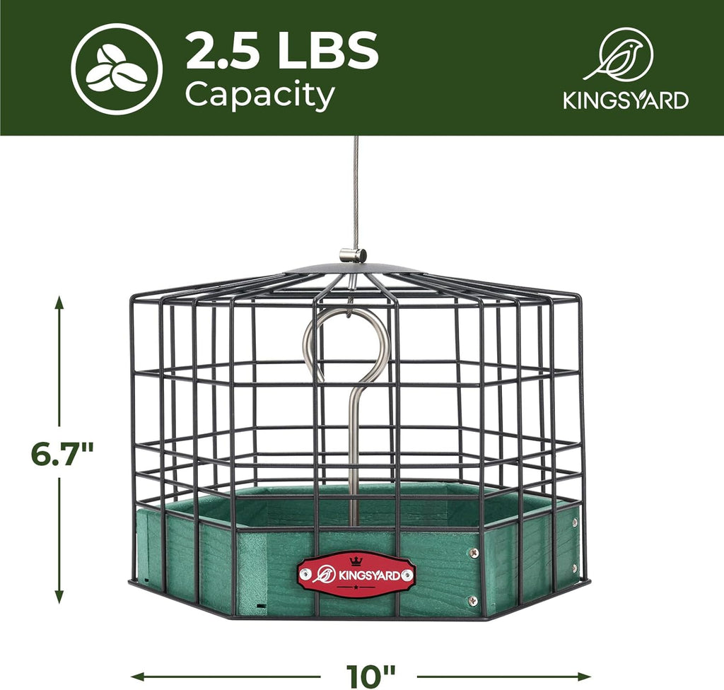 Kingsyard Squirrel Proof Platform Bird Feeders for Outdoor Hanging, Caged Bird Feeder for Small Wildbirds, Recycled Plastic Feeding Platform with Metal Seed Tray, Green