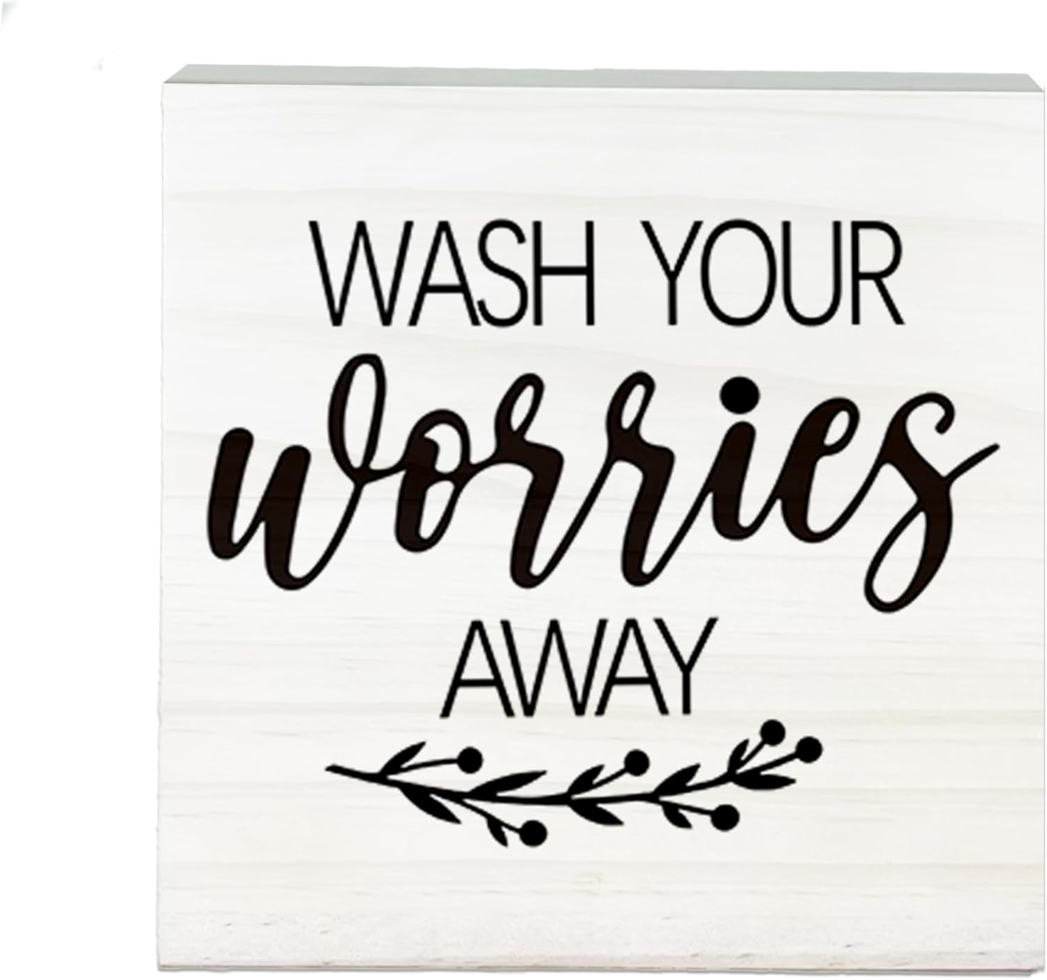Wash Your Worries Away Wooden Sign - Funny White Block Plaque Desk Decoration-5x5 inches Inspirational Wood Block Gifts For Friends Family-Laundry Room Restroom Bathroom Tabletop Favors & Supplies-A01