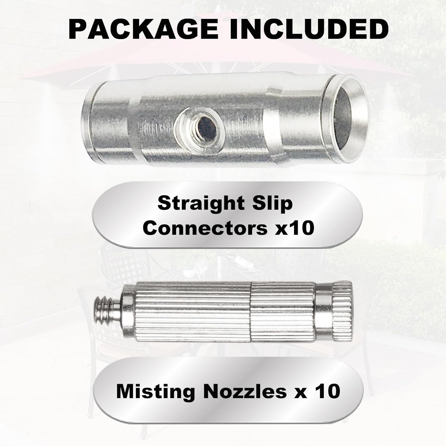 High-Performance Brass Patio Misting Kit – 10 Brass Anti-Drip Micro-Nozzles & 10 3/8″ Slip Connectors for High-Pressure Outdoor Cooling Misting (UNC 10/24, 0.012″ Precision Orifice, 280-1500 psi)