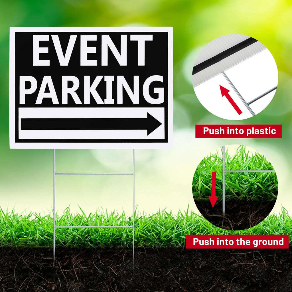 Juexica 9 Pieces 16 x 12 Inches Outdoor Event Parking Signs with Arrow Corrugated Plastic Yard Double Sided Event Signs Outdoor Directional Guest Parking(Black)